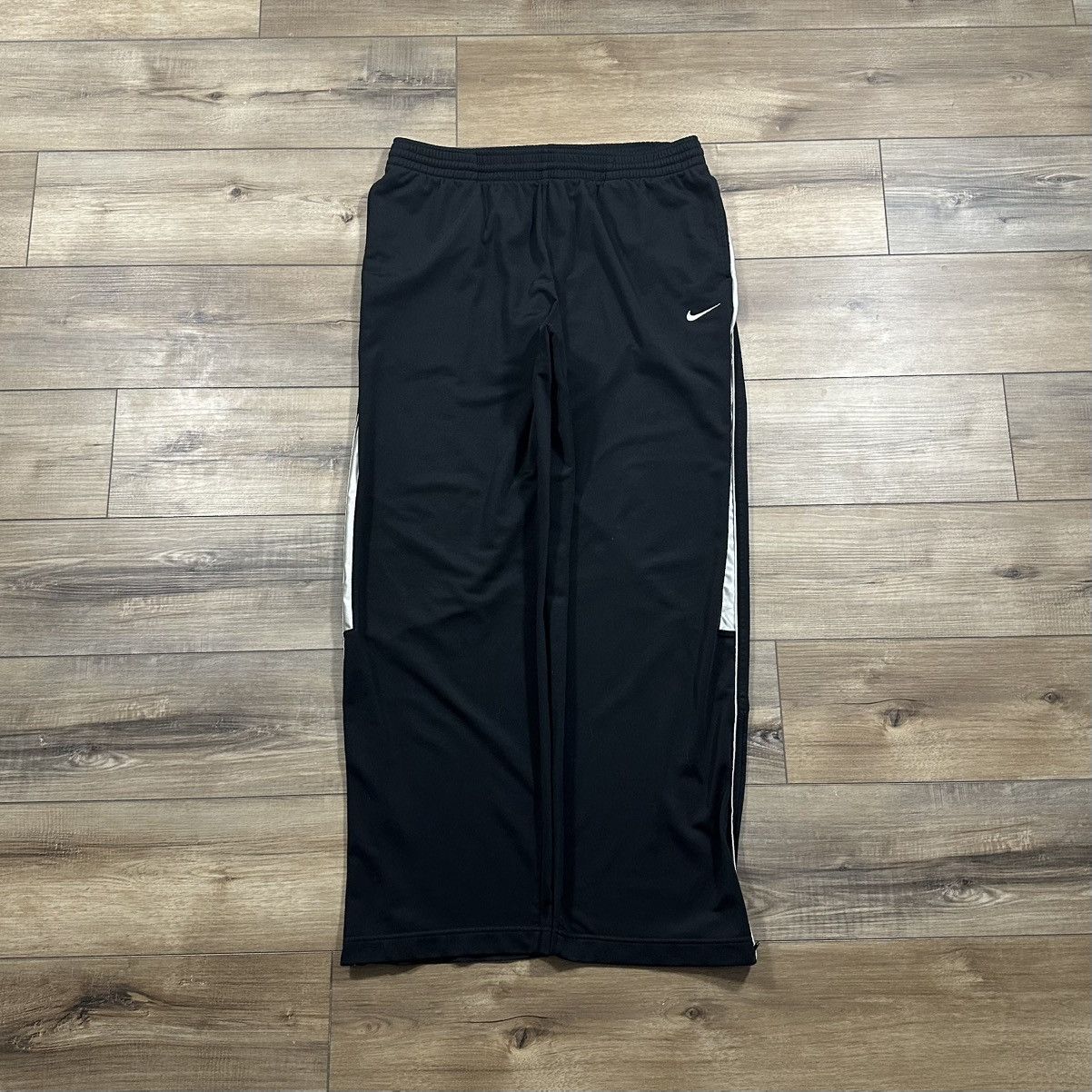 Nike Vintage 2000s Y2K Nike Black Striped Wide Leg Track Pants Size US 35 - 1 Thumbnail