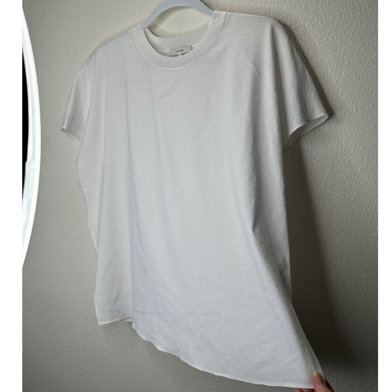 Vince Vince White Linen Round Neck Cap Sleeve Side Slit Tee Top L Size L / US 10 / IT 46 - 5 Thumbnail