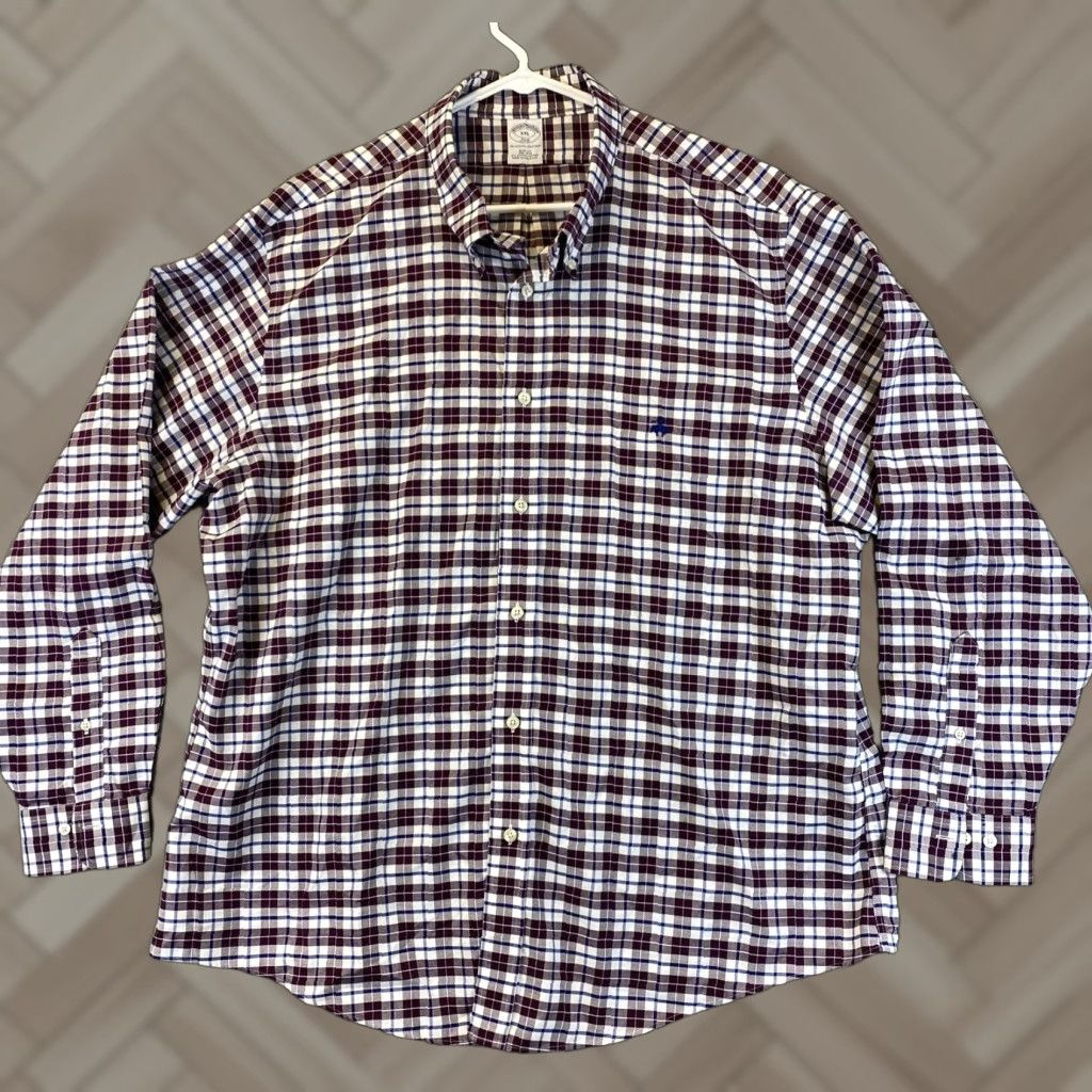 Brooks Brothers VINTAGE Brooks Brothers Dress Shirt Red Purple Plaid 2XL/Regular Men Button-Down Collar 74-9 Regent Fit Size 48R - 1 Thumbnail