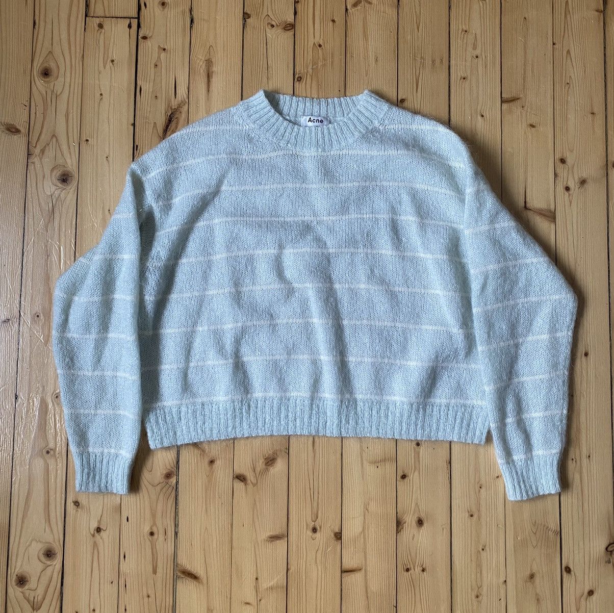 image of Acne Studios - Oversized Striped Fuzzy Mohair Knit (S-M) in Mint Green, Men's (Size Small)