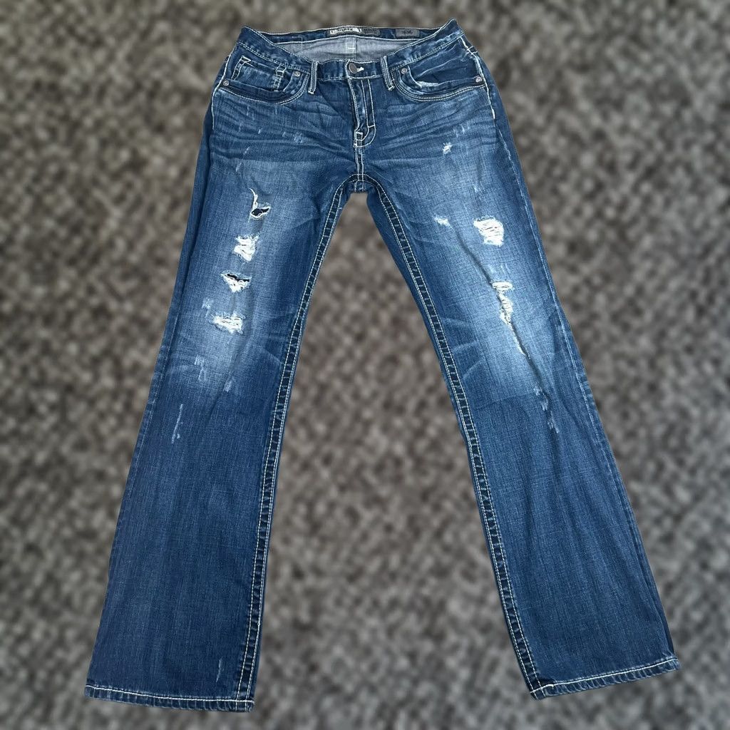 Vintage BKE Buckle Derek Jeans Mens 33 L Mid Rise Whiskered Distressed Y2K Wash Denim Size US 33 - 1 Thumbnail