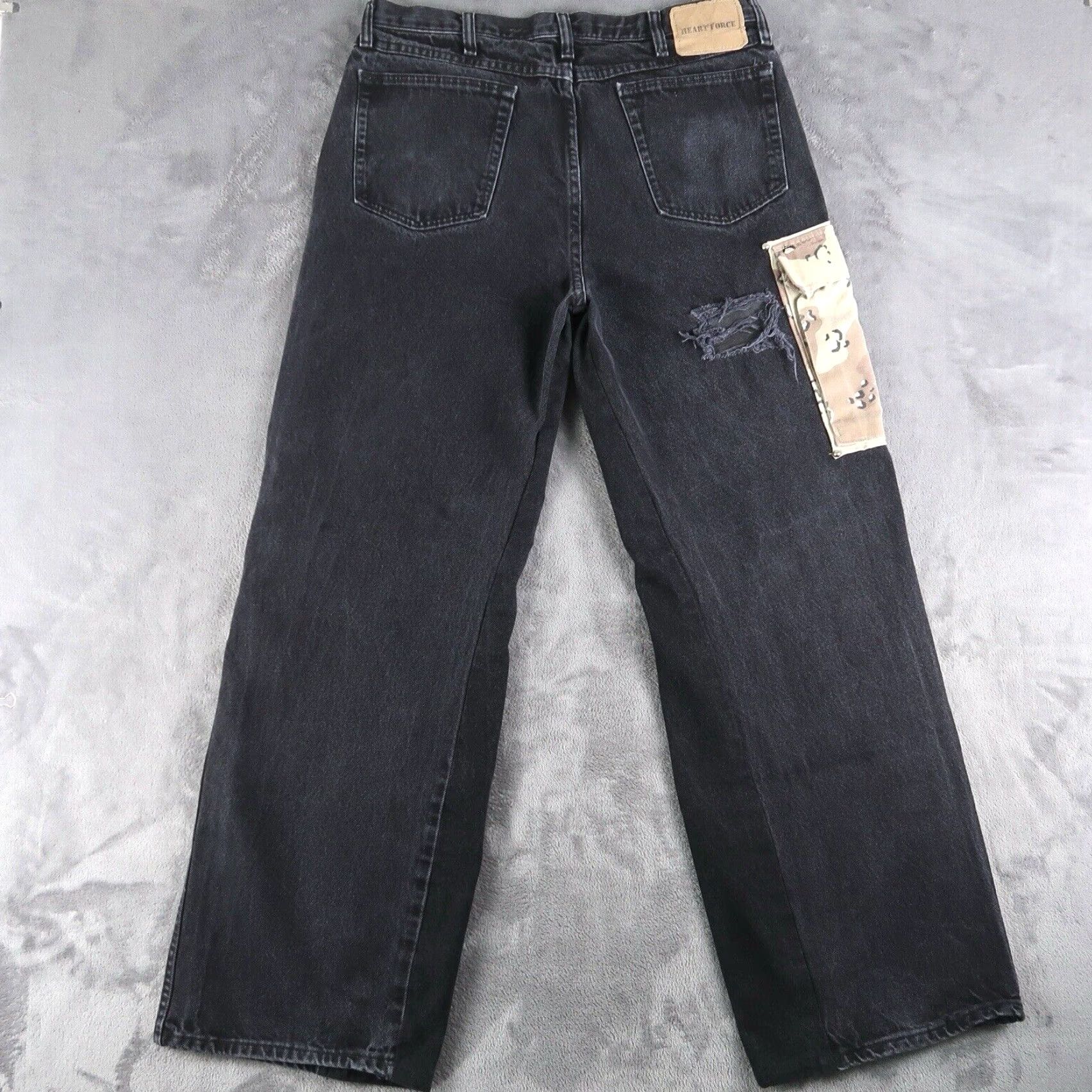 J Brand VINTAGE Heart Force Brand Cargo Jeans Unisex Adults Wide-Leg 35 Black Camouflage Distressed Upcycled Size US 35 - 2 Thumbnail