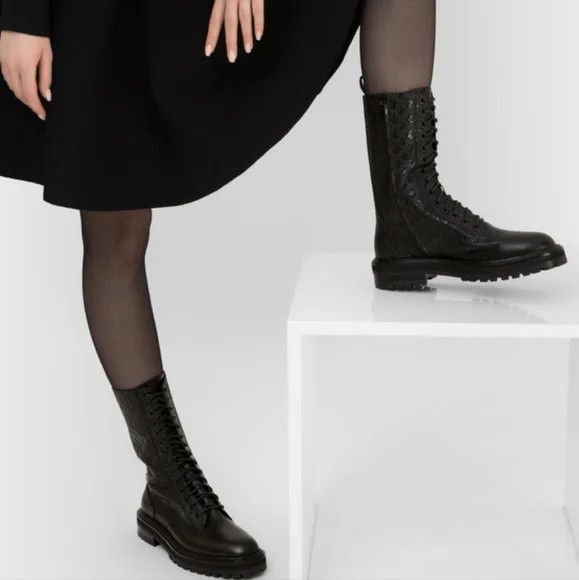 Jimmy Choo Cora Logo Debossed Combat Boots - EU36.5/US6.5