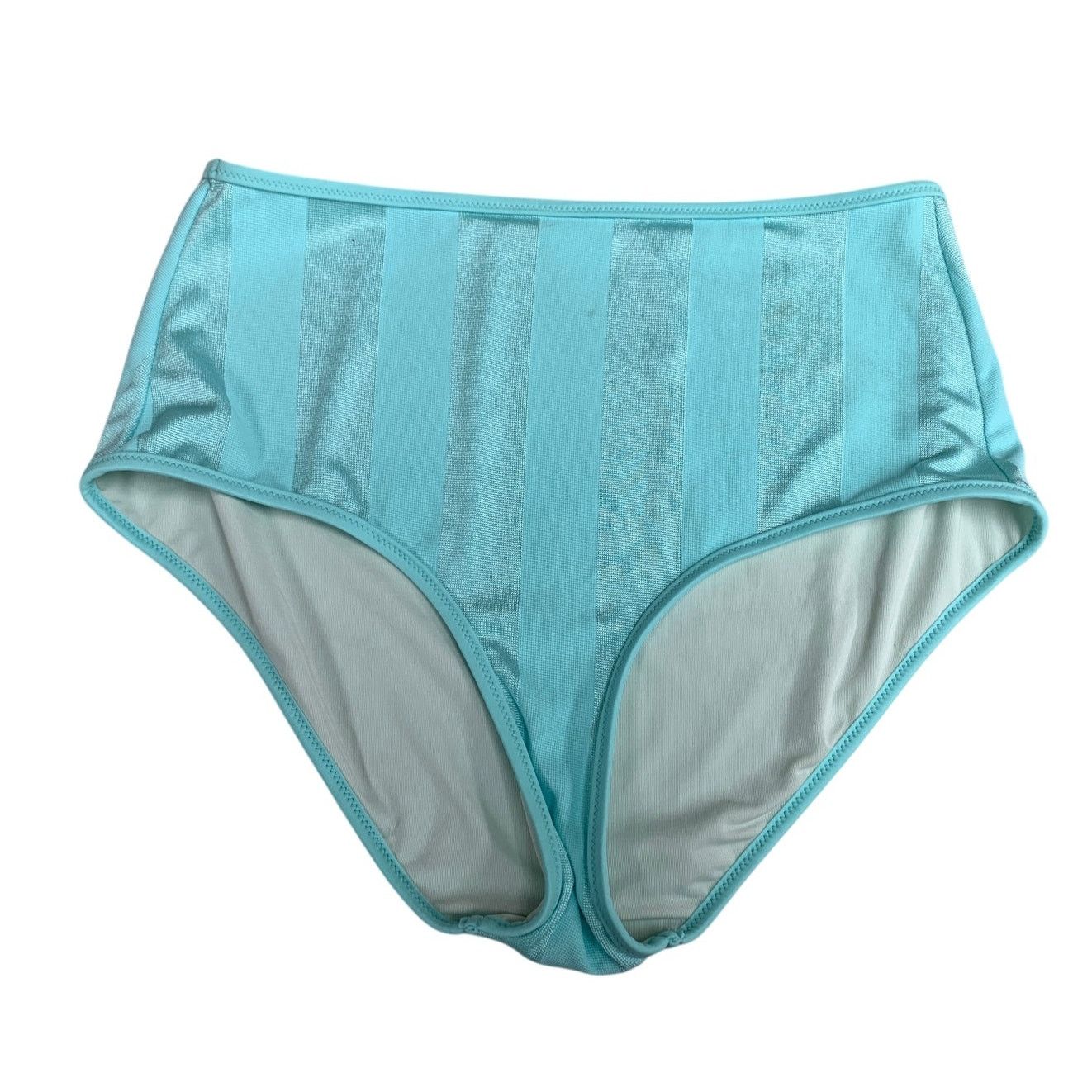 American Eagle Outfitters New Tidal Blue High Waisted Striped Shine Bikini Bottom ONLY Size 23" - 2 Thumbnail