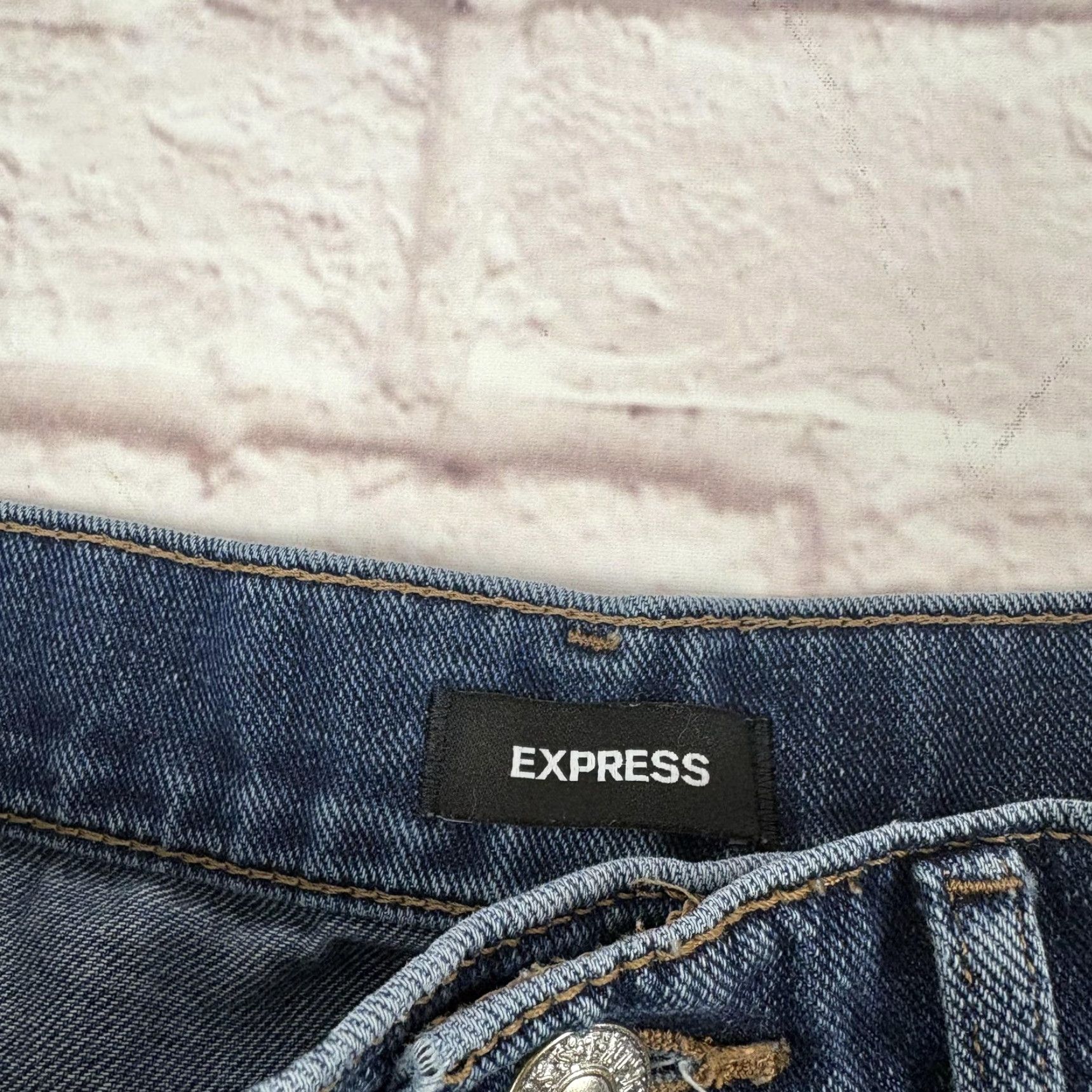 Express Express Jeans Womens Slim Super High Rise Medium Wash 28x27 Denim Distressed Pockets Zip Floats Size 25" / US 0 / IT 36 - 4 Thumbnail