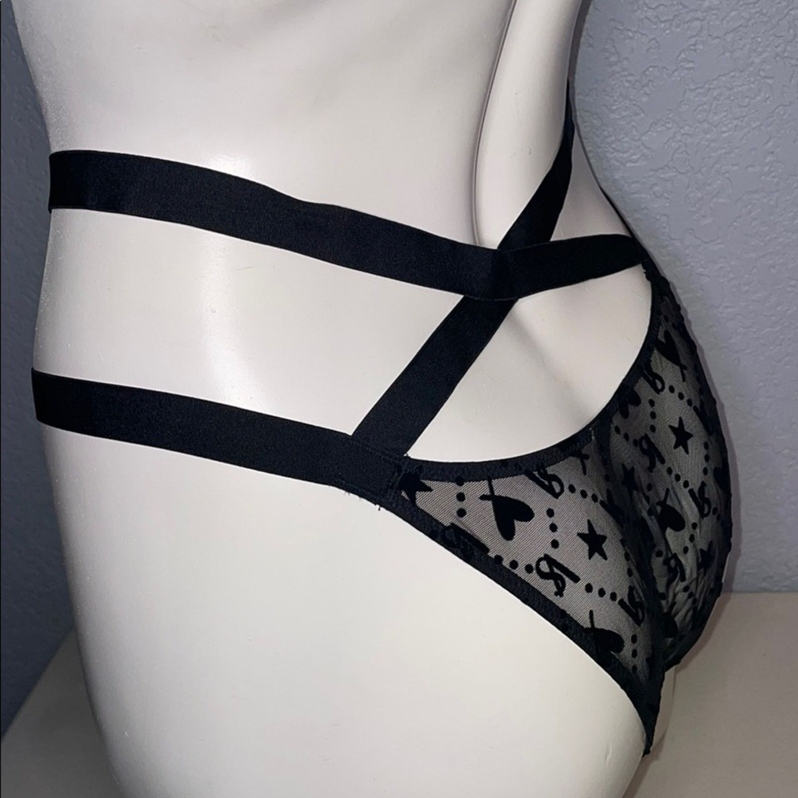 Victoria's Secret Victoria’s Secret Brazilian Thong Black Strappy VS Signature Size ONE SIZE - 9 Thumbnail
