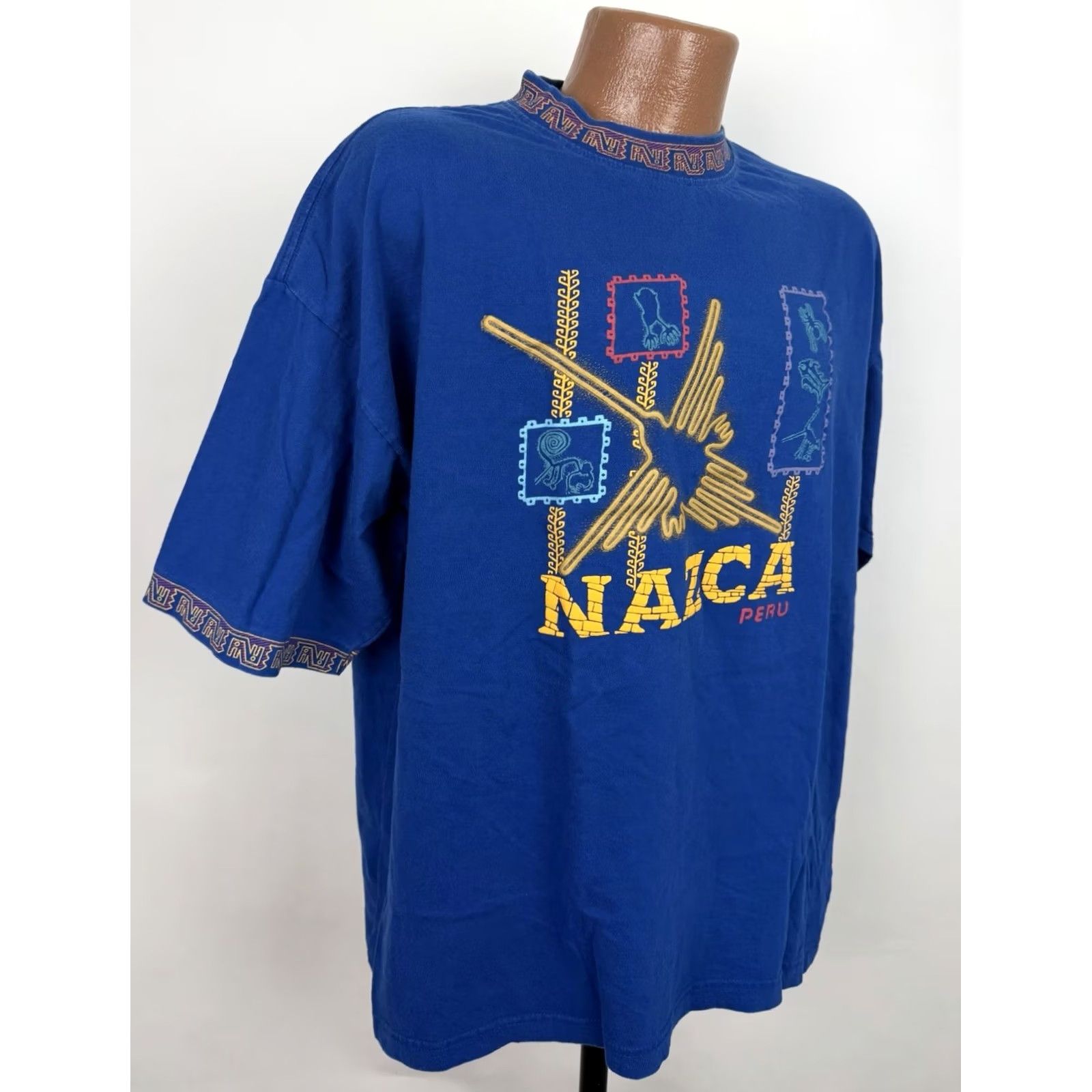 Vintage VINTAGE Peru Shirt Mens XL Nazca Lines Geometric Print Cobalt Souvenir Tee Size US XL / EU 56 / 4 - 6 Thumbnail