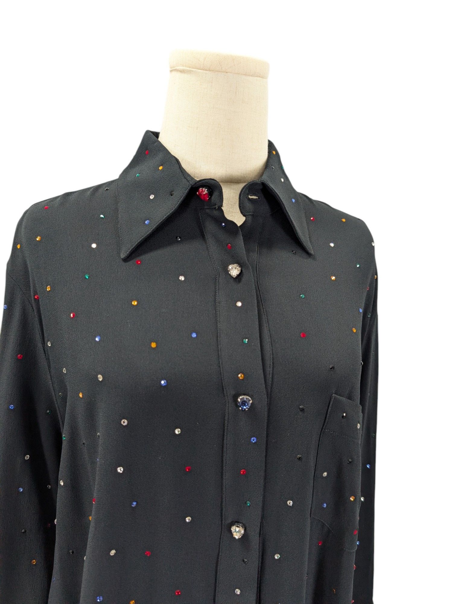 Christopher Kane Black Shirt Dress With Multi Color Crystal Embellishments Size M / US 6-8 / IT 42-44 - 3 Thumbnail