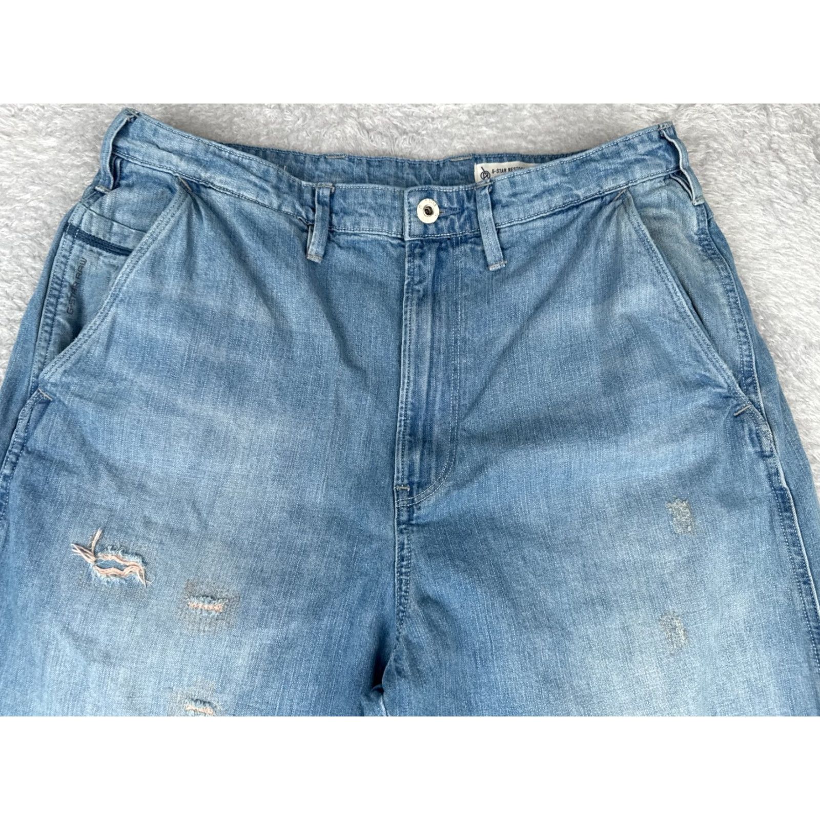 G-Star G-Star Jeans Mens 32x29 Blue Restored Denim Lintell High Dad Wide Leg Patches Jeans Mens 32 Blue G-Star Lintell 3301 Designer Preppy Size US 32 / EU 48 - 4 Thumbnail