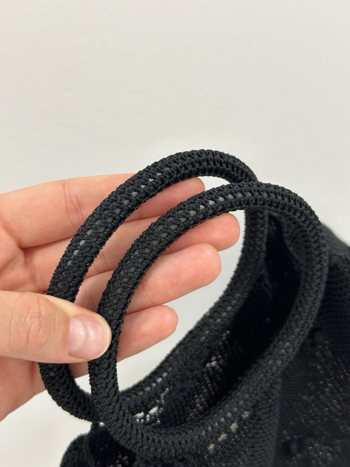 Handmade Hand Made Knit Hand Bag Black Crochet Flowers Size ONE SIZE - 10 Thumbnail