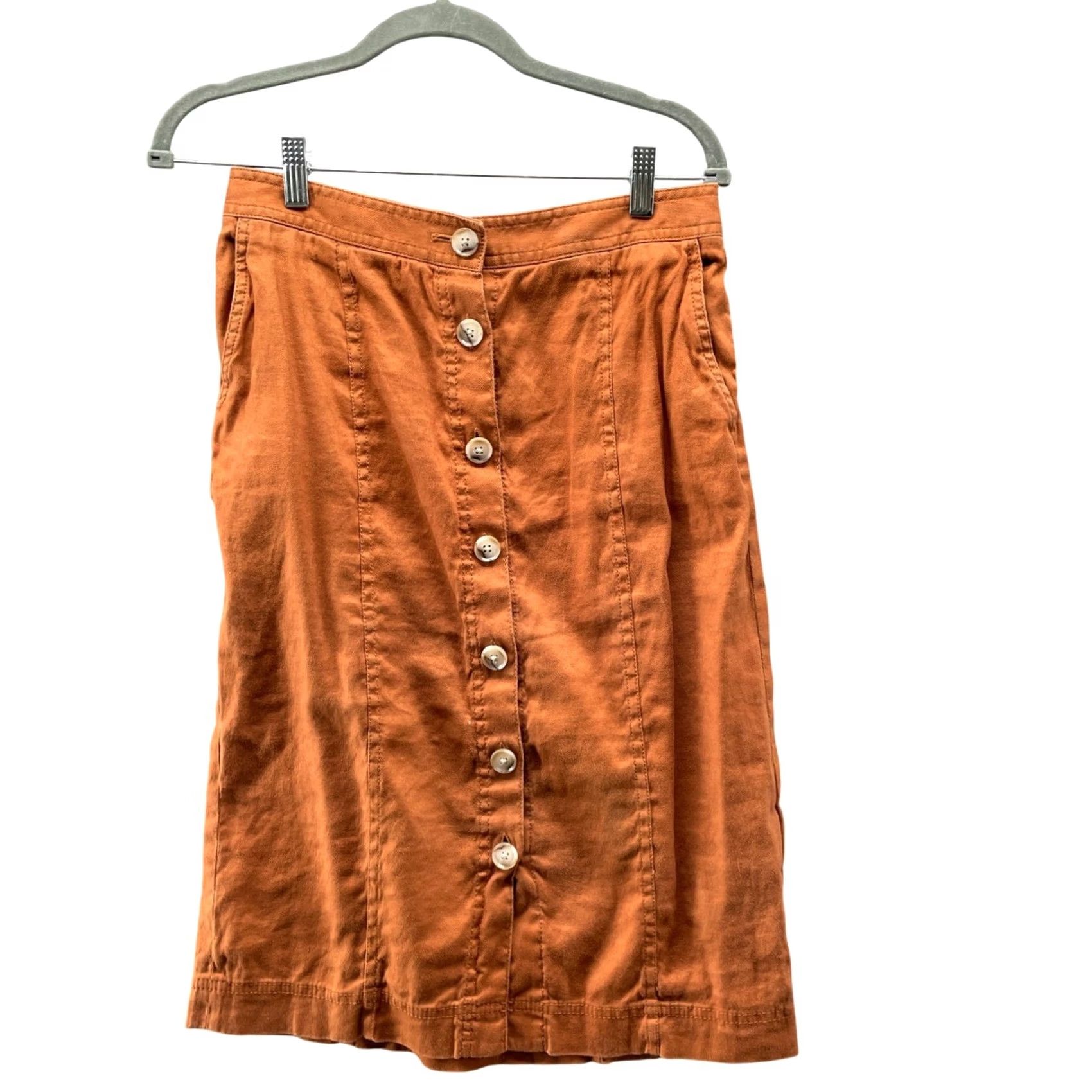 Banana Republic VINTAGE Banana Republic Linen Blend Midi Skirt Womens 6 Tan Button Front Terracotta Size 28" / US 6 / IT 42 - 2 Thumbnail