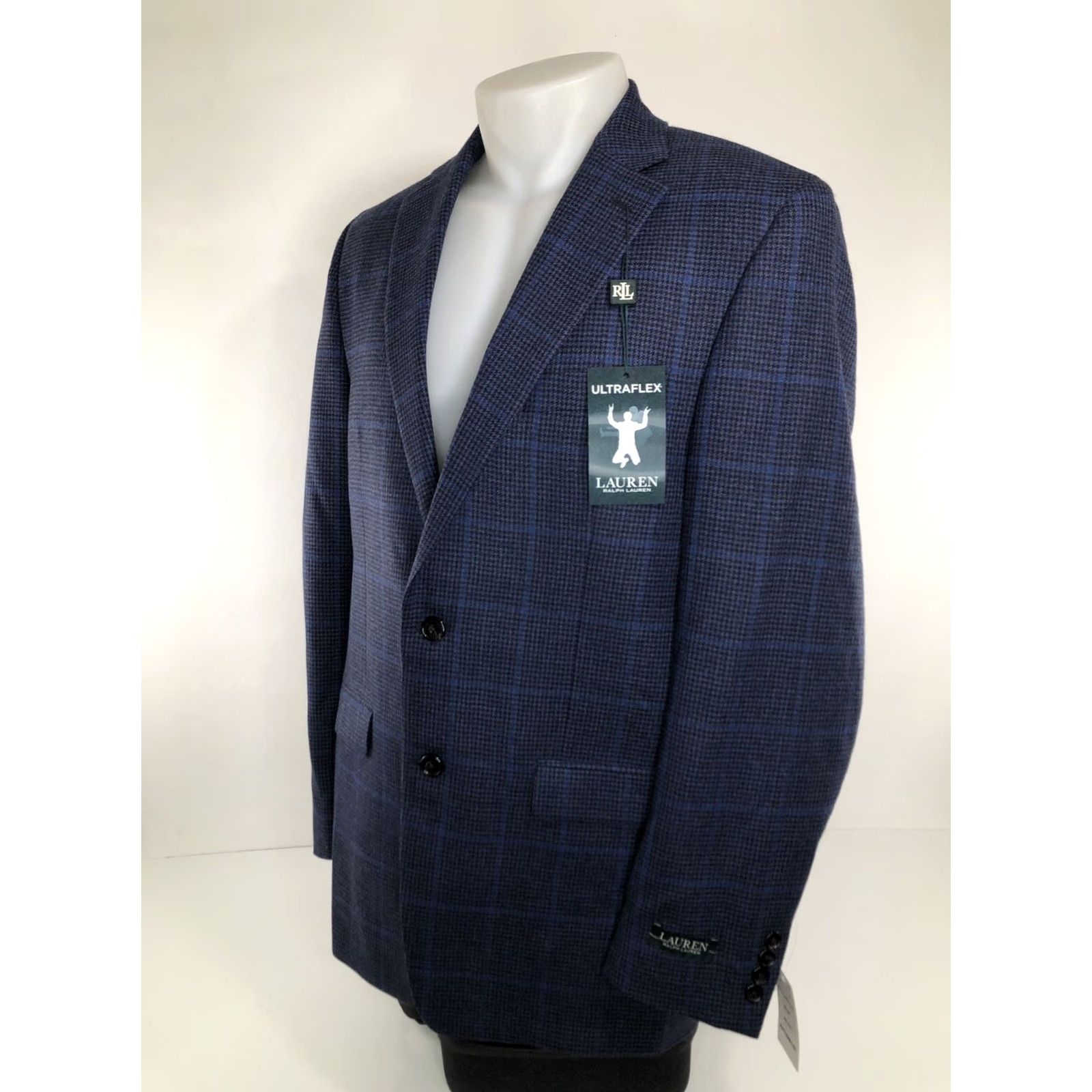 Ralph Lauren LAUREN / RALPH LAUREN Blazer Wool Plaid 40L Blue / Brown Houndstooth Big & Tall Mens Ultraflex Blazer with Tag Size 40R - 3 Thumbnail