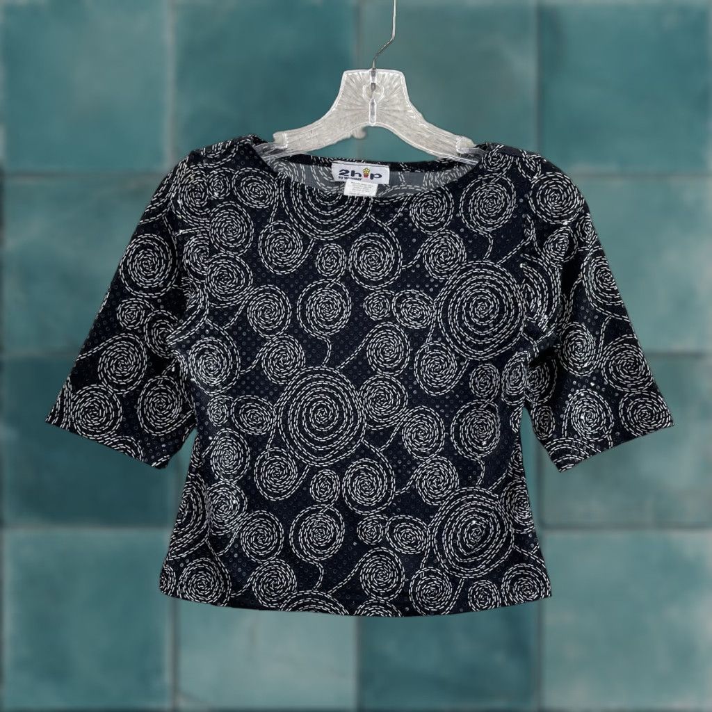 Vintage VINTAGE 90s Y2K Top Shirt Women M Black 3/4 Sleeve Slinky Stretch Cocktail Size M / US 6-8 / IT 42-44 - 1 Thumbnail