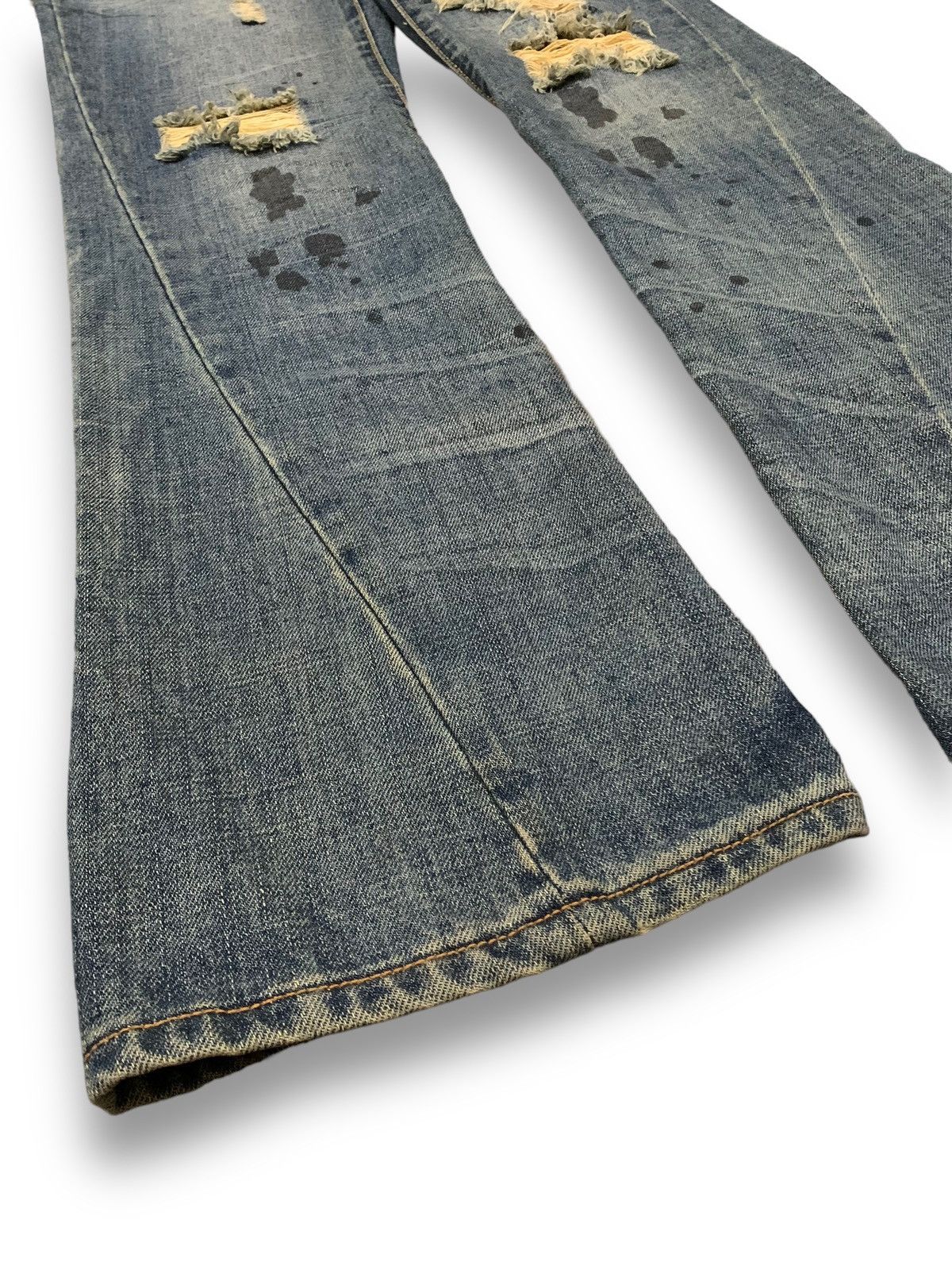 If Six Was Nine Vintage Snuff Mud Wash Splatter Flare Distressed Punk Jeans Size US 32 / EU 48 - 8 Thumbnail