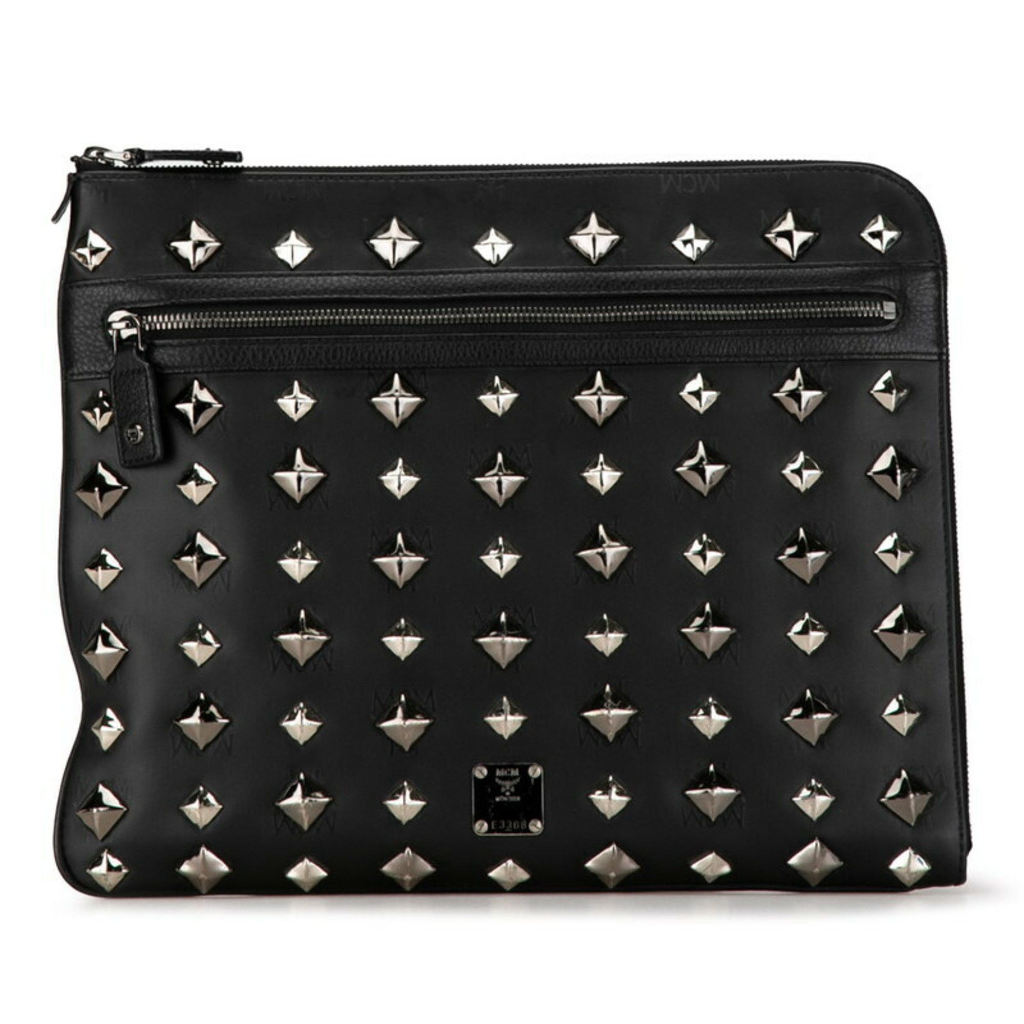 MCM MCM Visetos Glam Studs Clutch Bag Second Black Silver PVC Leather Women's Size ONE SIZE - 1 Thumbnail