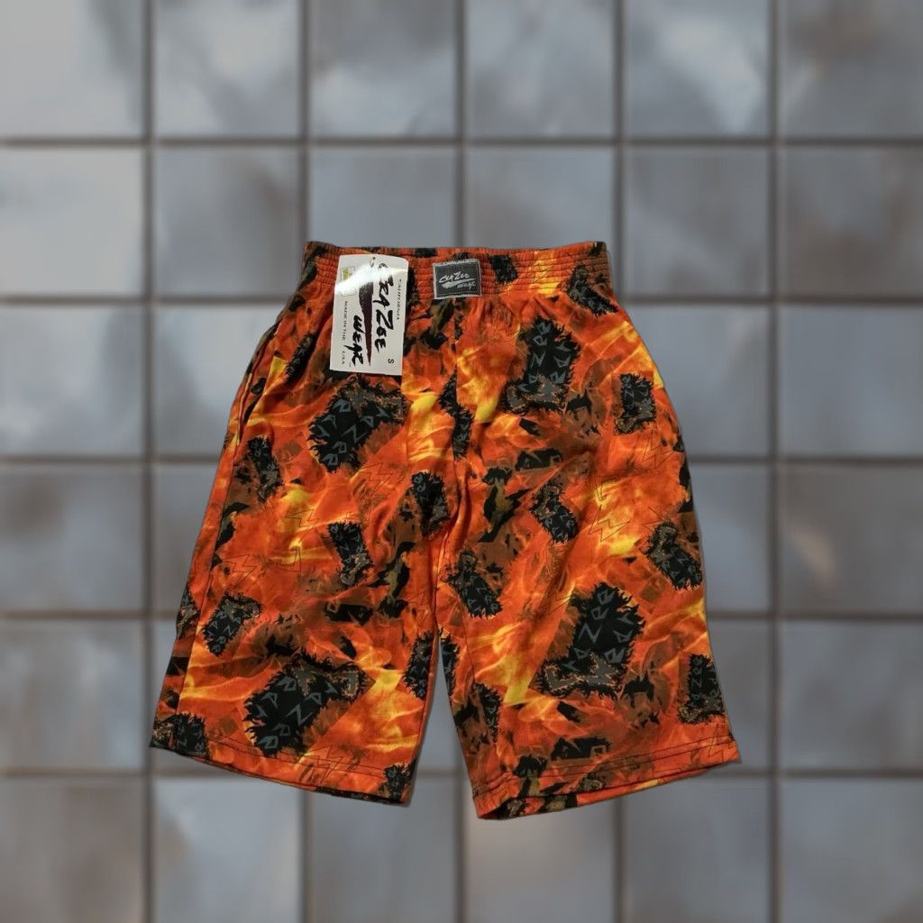 Vintage VINTAGE California Crazee Wear Orange Flames Fire AOP Muscle Beach Shorts S Mens Size US 29 - 1 Thumbnail