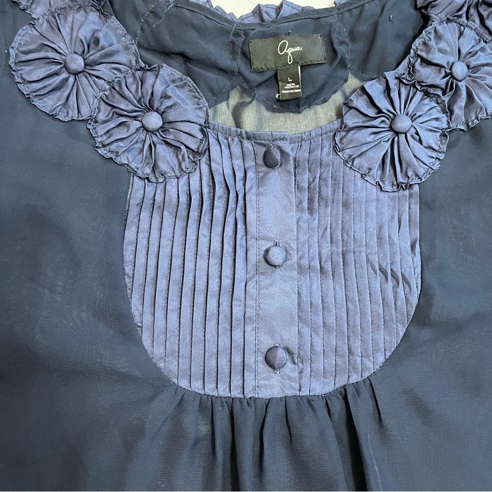 Other Aqua Navy Sheer Short Sleeve Blouse Size L Size L / US 10 / IT 46 - 9 Thumbnail