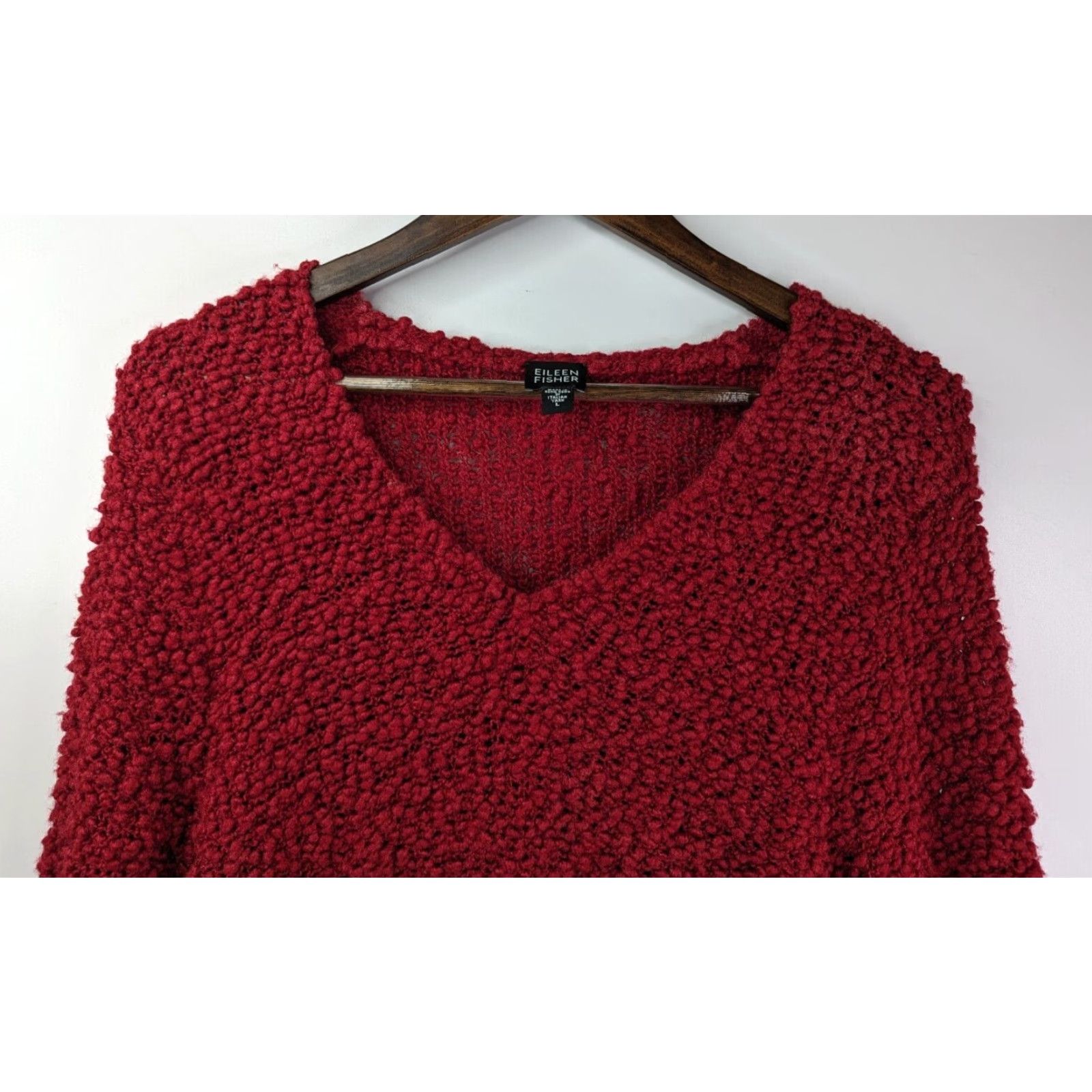 Eileen Fisher Eileen Fisher Sweater Lady Large Red Wool Silk Textured Popcorn V-Neck Slouchy Pullover Knit Open-Knit Size L / US 10 / IT 46 - 2 Thumbnail