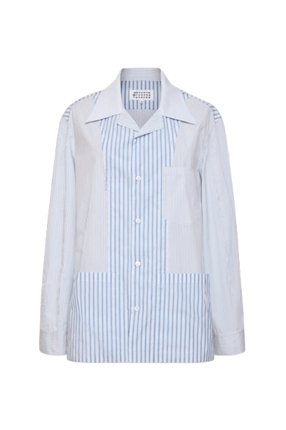 Maison Margiela o1w1db10526 Patchwork Stripe Shirt in Light Blue/White Size US S / EU 44-46 / 1 - 1 Thumbnail