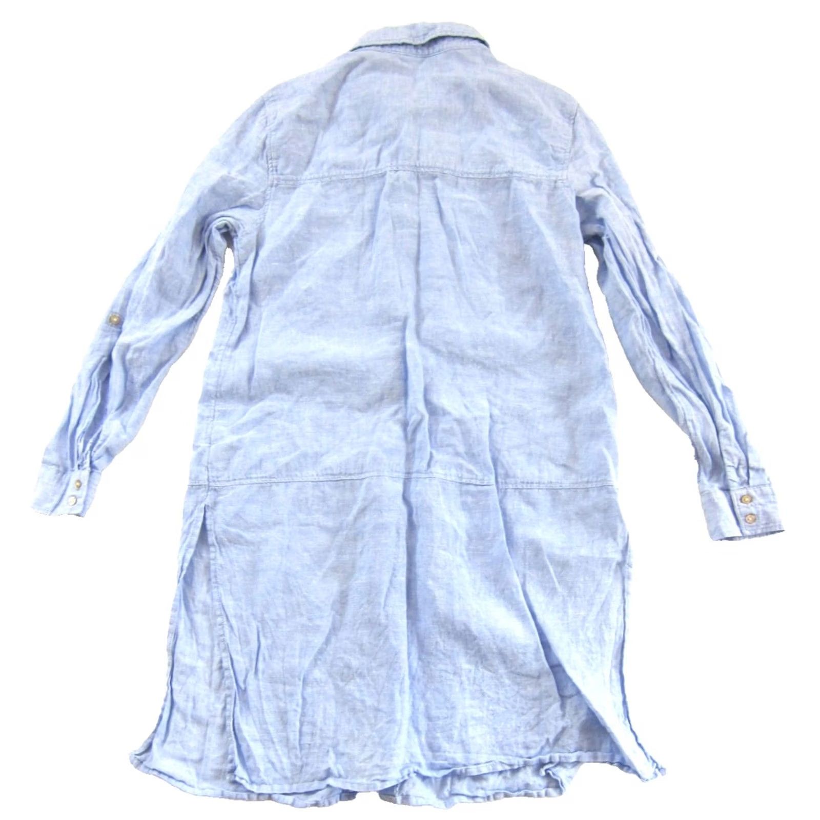 Vintage TAHARI Blouse Shirt 100% Linen Blue Collared Long Sleeve Button Down Slit Small Womens Size S / US 4 / IT 40 - 2 Thumbnail