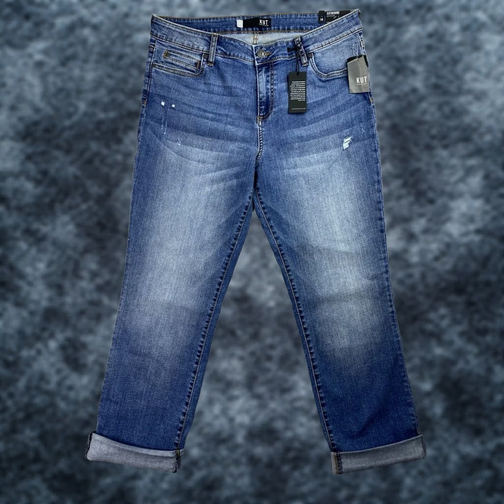 Vintage KUT from The Kloth Catherine Boyfriend Jeans Women 14 Denim Blue High Rise NWT Best Selling Fits Relaxed Casual Jeans Women 14 Size 36" / US 14 / IT 50 - 1 Thumbnail