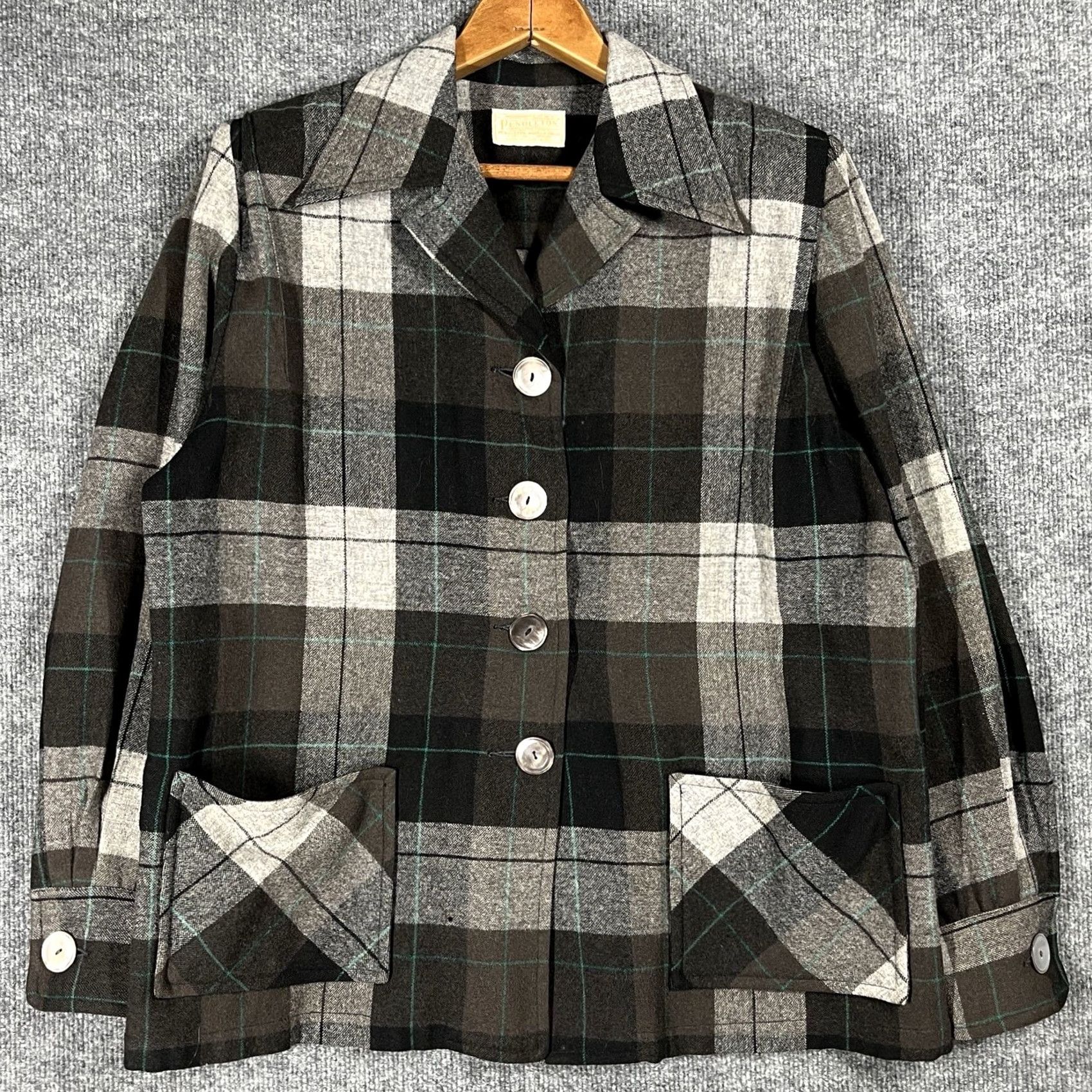 Pendleton VINTAGE Pendleton Jacket Shirt Womens L Black Wool Plaid 40s 50s 49er Shacket Rockabilly Decade 1950s Mens Womens Boys Girls Size L / US 10 / IT 46 - 2 Thumbnail