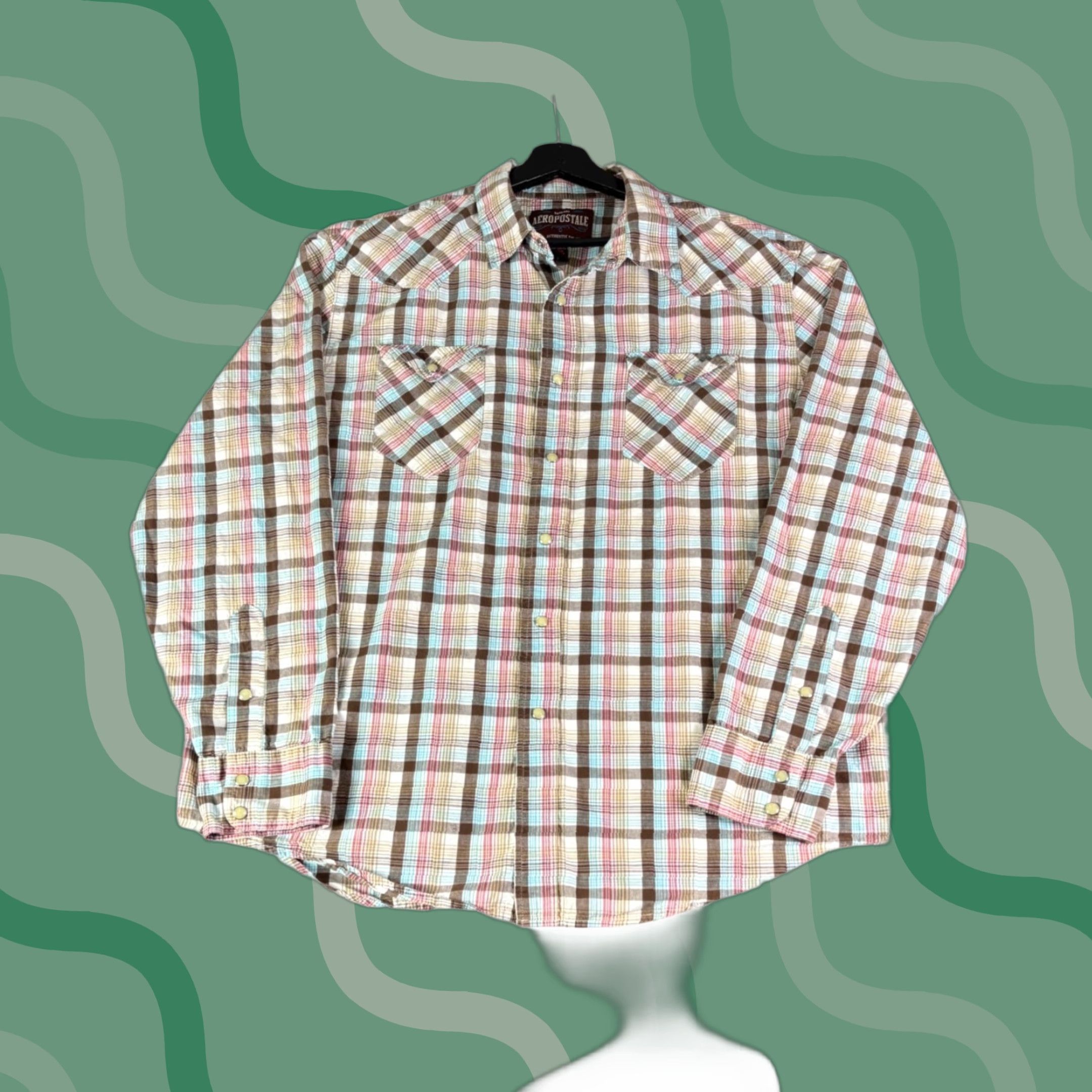 Aeropostale Aeropostale Mens Plaid Button-Up Shirt XL Long Sleeve Nylon? No, Cotton Western Shirt Button-Down 90s Vintage Casual Brown Size US XL / EU 56 / 4 - 1 Thumbnail