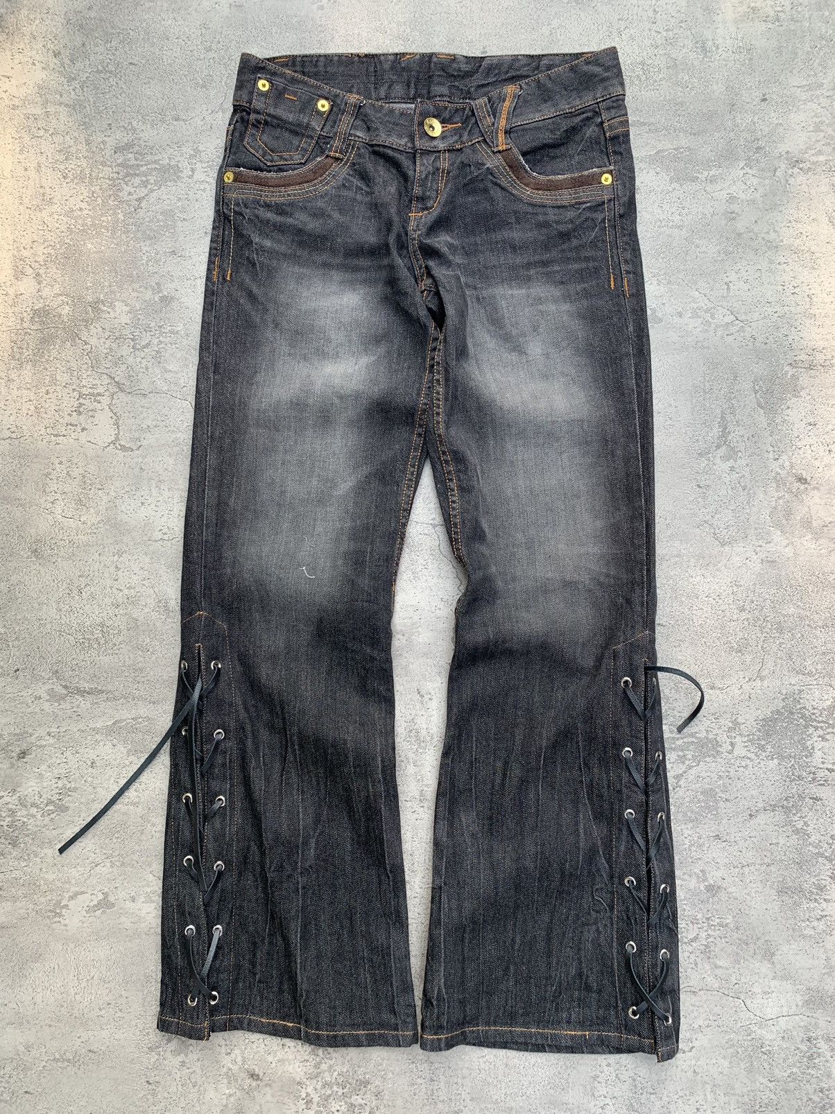 Tornado Mart Tornado Mart Leopard Print Lace up Flared Denim