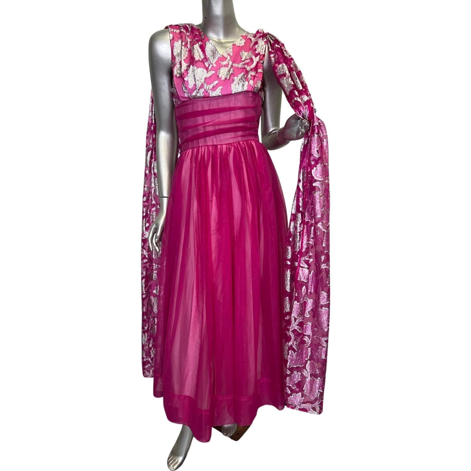 image of Vintage 1960S Magenta And Silver Goddess Gown Xs-Small in Pink, Women's