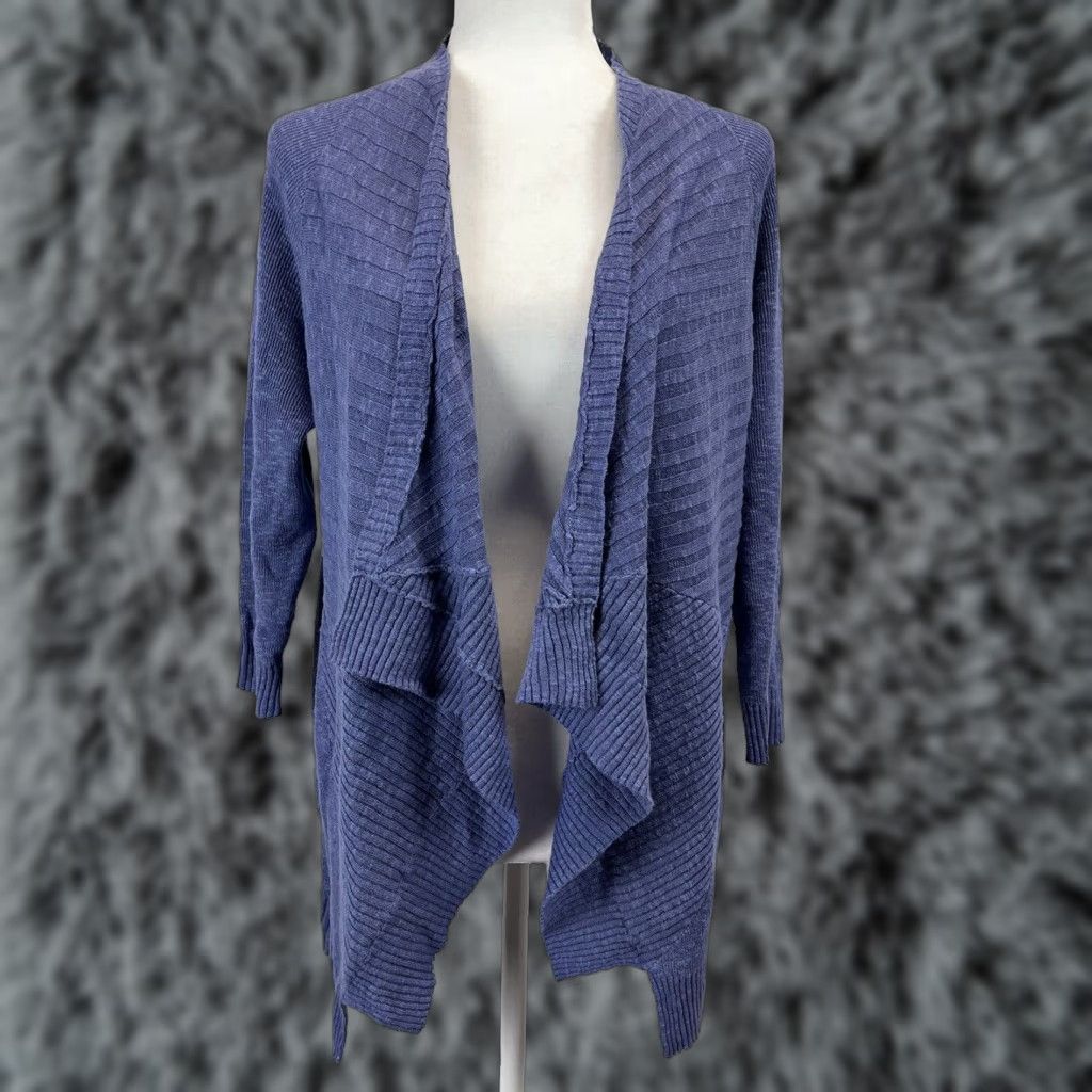 Eileen Fisher VINTAGE Eileen Fisher Cardigan Sweater Womens Size S Blue Purple Linen Blend Ribbed Open Front Size S / US 4 / IT 40 - 1 Thumbnail