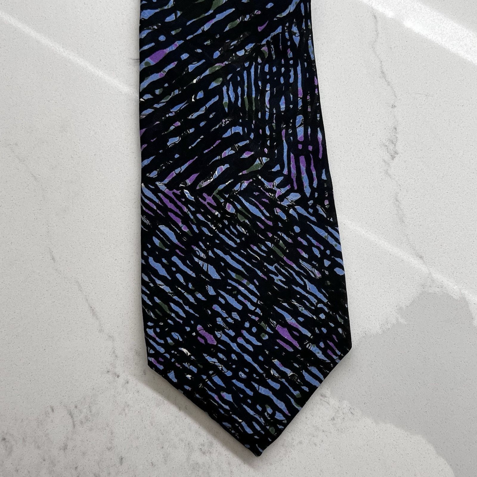 Other Moth Hand Marbled Silk Tie Corpcore Art Watercolor Abstract Size 34 - 4 Thumbnail