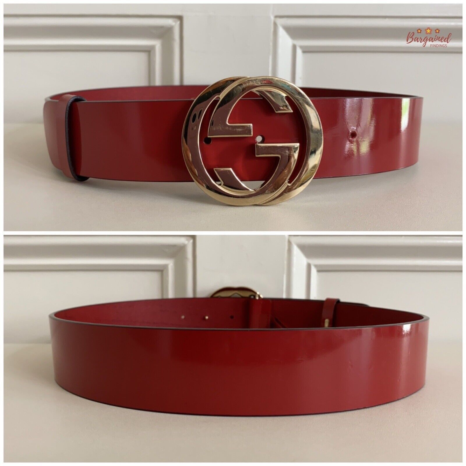 Gucci GUCCI Red Glossy Leather Gold Interlocking G Buckle Belt Size ONE SIZE - 5 Thumbnail