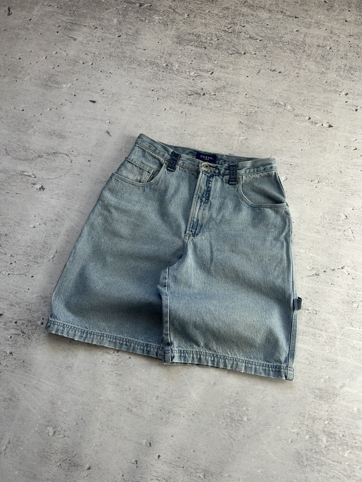 Guess × Vintage 💥Vintage Guess Baggy Distressed Carpenter Wide Denim Shorts💥 Size US 31 - 8 Thumbnail