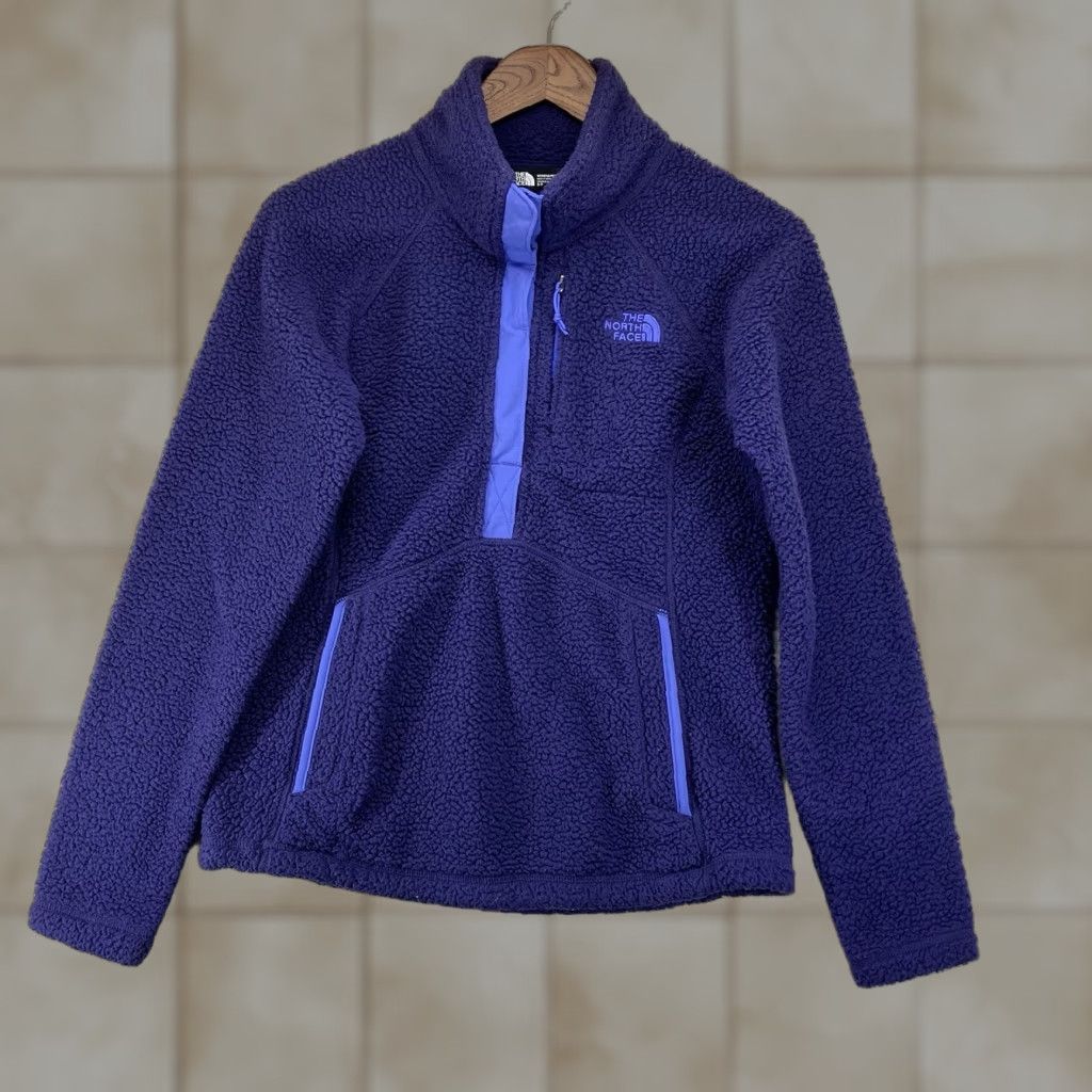 The North Face The North Face Women's Purple Sherpa Fleece Mock Neck 1/2 Snap Pullover S Pullover Purple Embroidered Logo Zip Pockets 90s Outdoor Activewear Womens Size S / US 4 / IT 40 - 1 Thumbnail