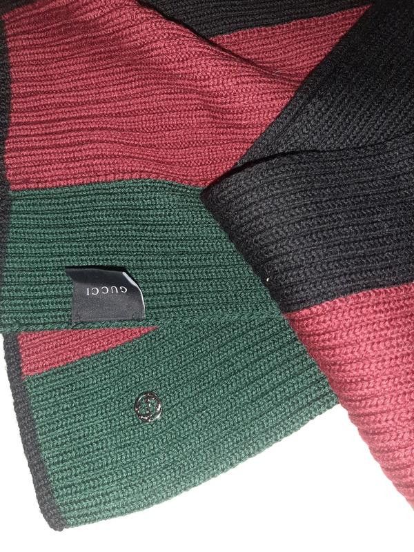 Gucci GUCCI Scarf Wool Ribbed Knit Stripe Black Red Green Logo Size ONE SIZE - 2 Thumbnail