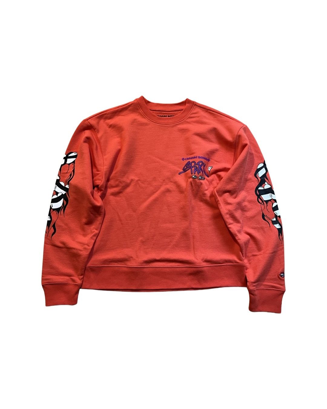 image of Chrome Hearts Matty Boy Sadistic Lipstick Sick Heart Crewneck Sweatshirt in Red, Men's (Size Medium