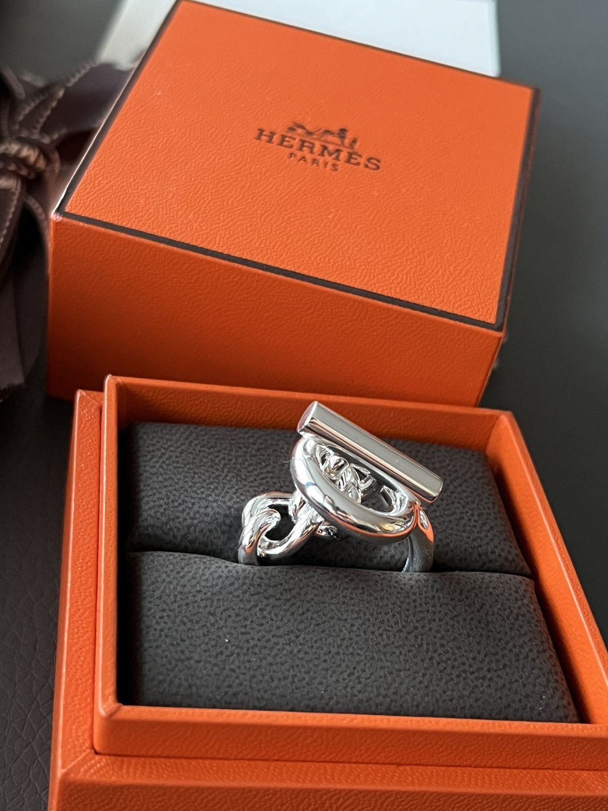 Hermes Rare Brand New Hermes Iconic Croisette Logo Ring 59 Size ONE SIZE - 14 Thumbnail