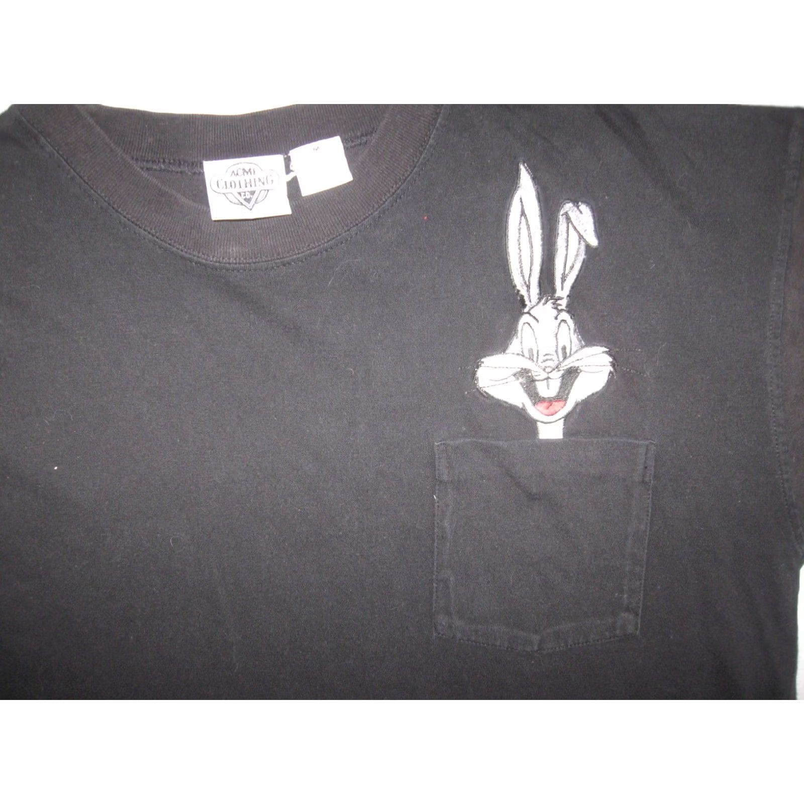 Vintage ACME Clothing Bugs Bunny 1991 T-Shirt Mens Medium Black Cartoon Embroidered Pocket Warner Bros Shirt Size US M / EU 48-50 / 2 - 3 Thumbnail