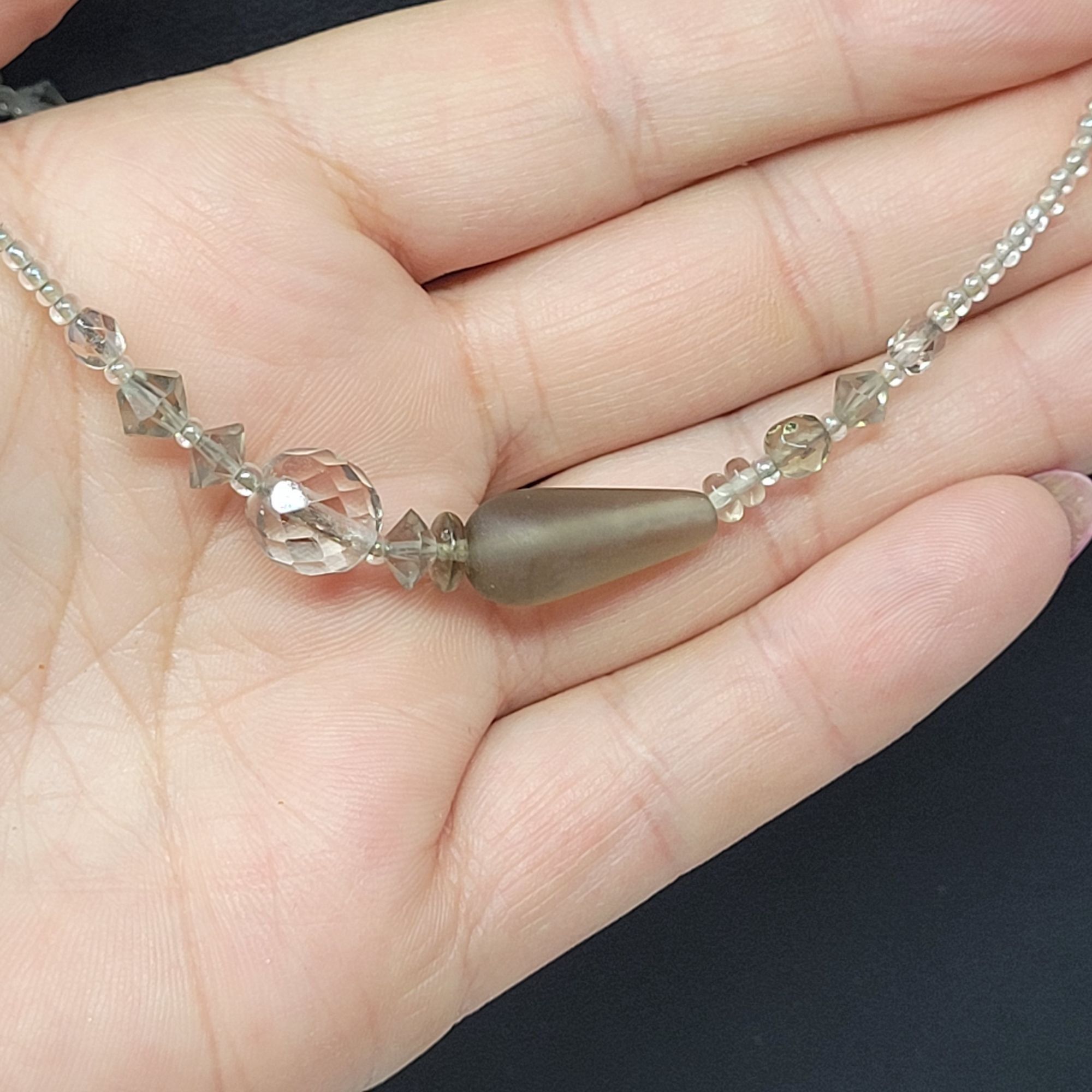 Vintage Vtg Long Flapper Necklace Silver Smoky Gray AB Beaded Glass Size ONE SIZE - 8 Thumbnail