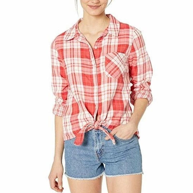 Sanctuary Sanctuary Linen Blend Boyfriend Shirt Plaid Cuffed Long Slee Size L / US 10 / IT 46 - 1 Thumbnail