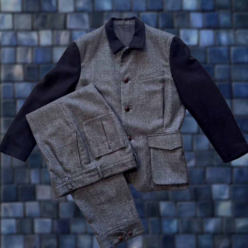 Issey Miyake ISSEY MIYAKE CASUAL SUIT MEN COLOR GRAY x NAVY MATERIAL WOOL SIZE L USED Size 42R - 1 Thumbnail