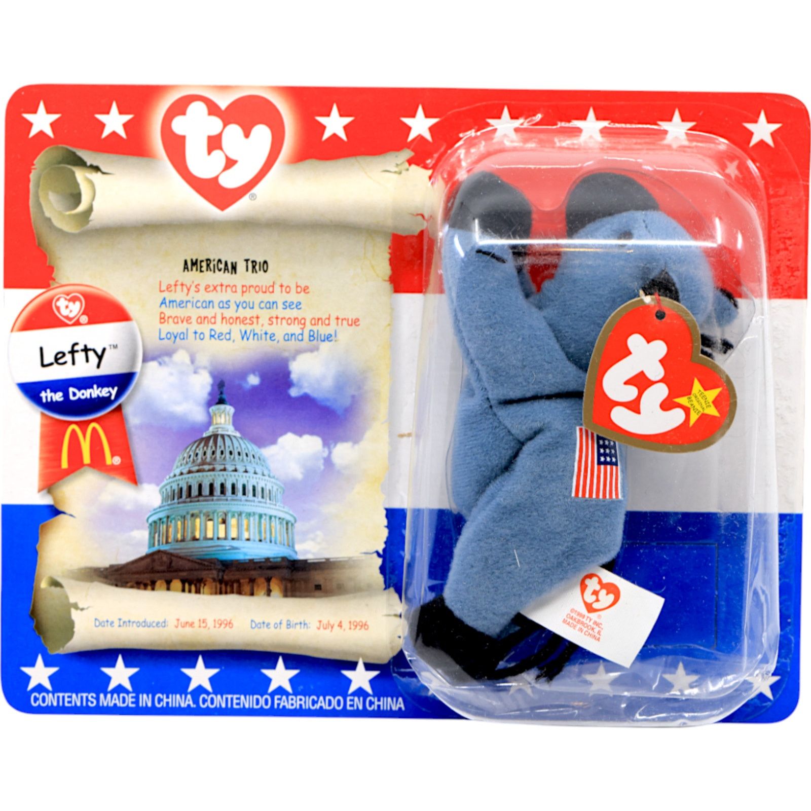 Vintage Teenie Beanie Babies 2000 American Trio Righty & Lefty Size ONE SIZE - 2 Thumbnail