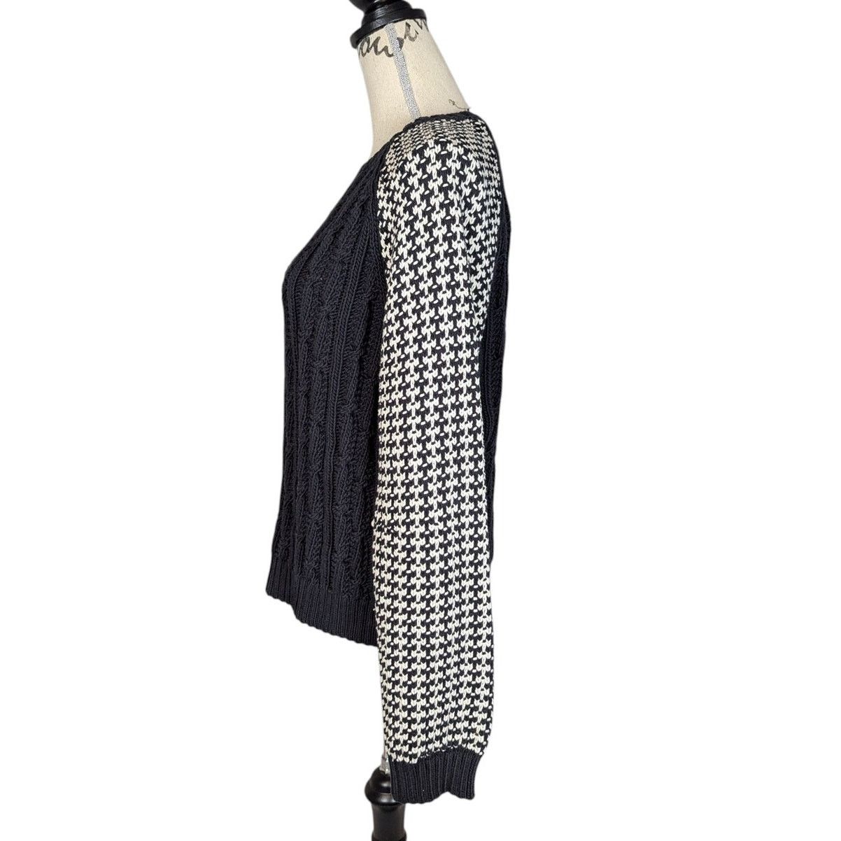 Other Miss Wu Mixed Knit Sweater Black & Ivory Cable Knit Size XL / US 12-14 / IT 48-50 - 3 Thumbnail