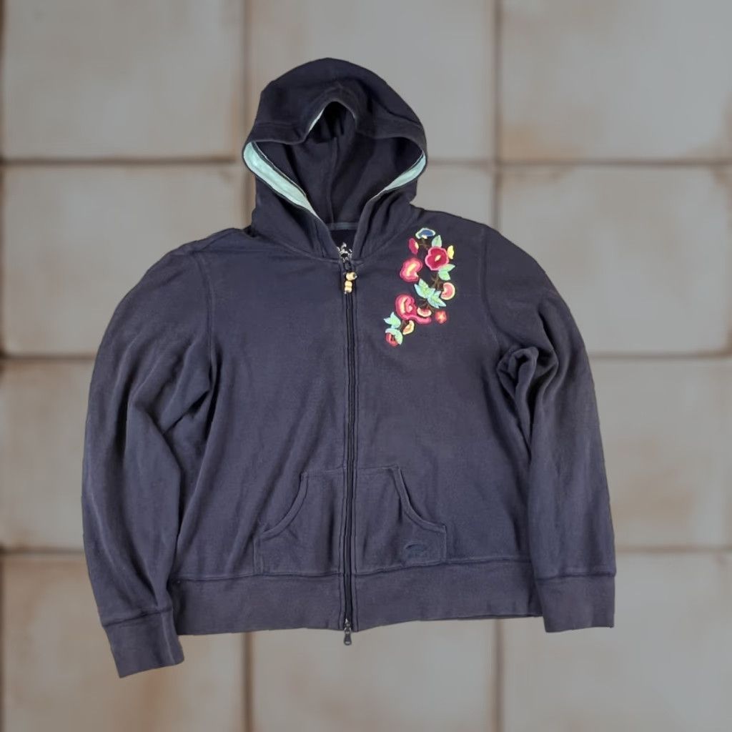 Oleg Cassini Oleg Cassini Sweatshirt Women’s L Navy Full Zip Hooded Embroidered Bohemian Activewear Walking Boys? Size L / US 10 / IT 46 - 1 Thumbnail