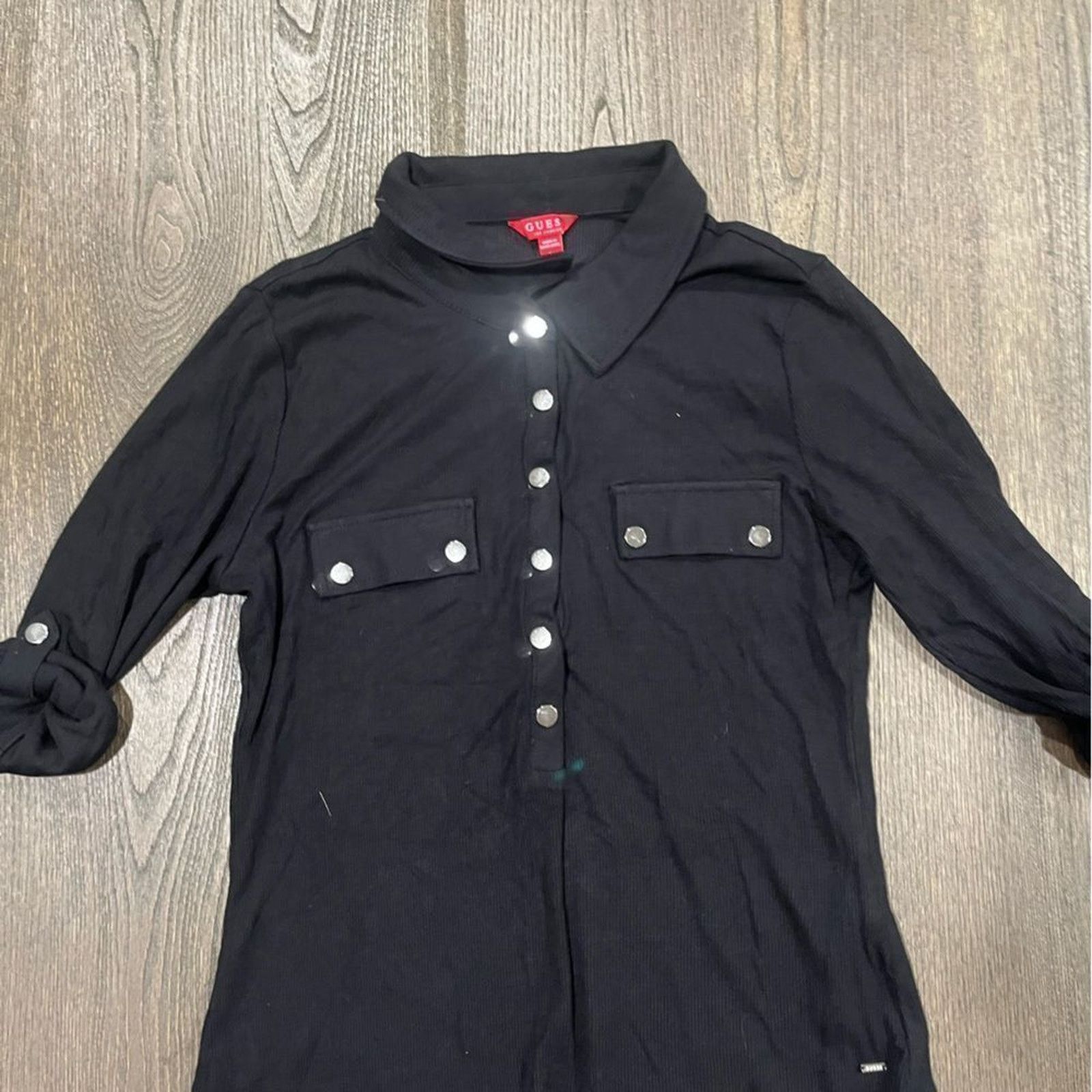 Guess NWOT Guess Button Popover Collared Blouse Ribbed Knit Size L Size L / US 10 / IT 46 - 4 Thumbnail