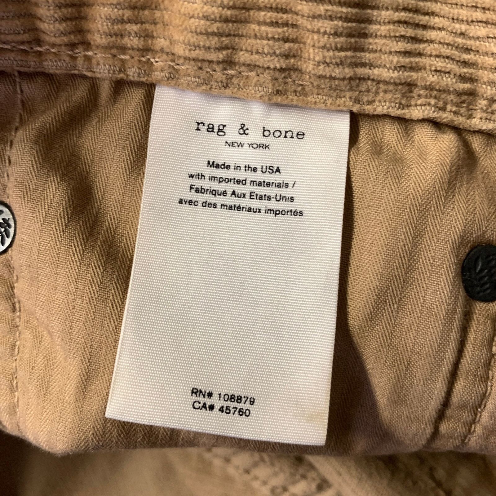 Rag & Bone RAG & BONE Size 32 Camel Corduroy Cotton Blend Casual Pants Size US 32 / EU 48 - 4 Thumbnail