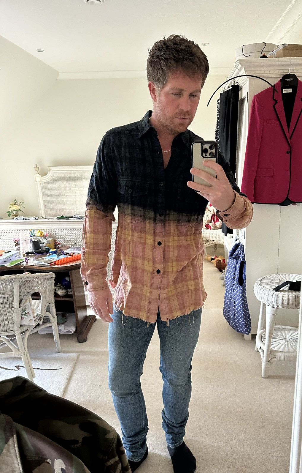 Saint Laurent Paris SS16 Saint Laurent surf sound bleached flannel 2 tone Hedi Size US L / EU 52-54 / 3 - 5 Thumbnail