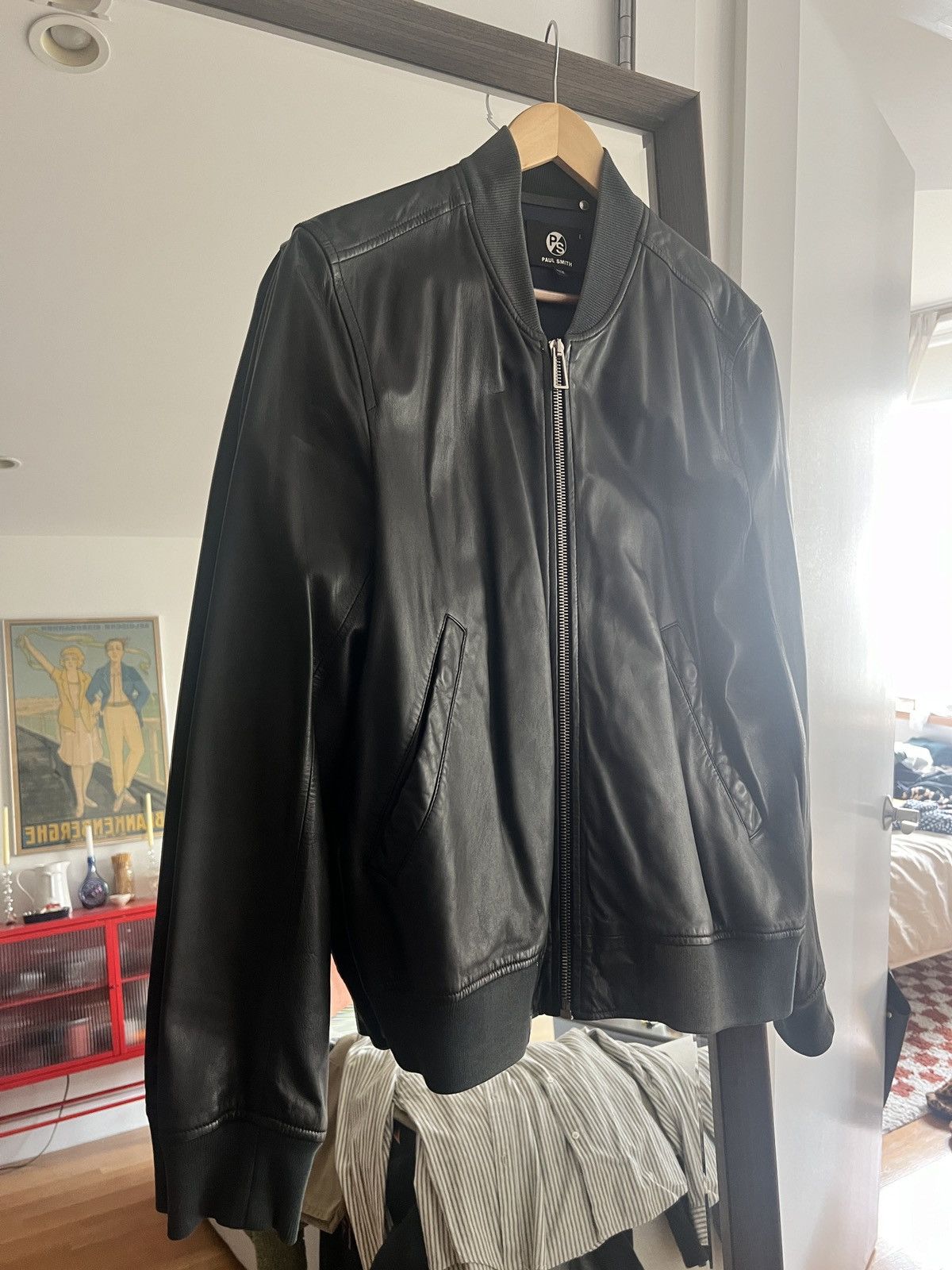 image of Paul Smith Lamb Skin Bomber Jacket in Black, Men's (Size Large)