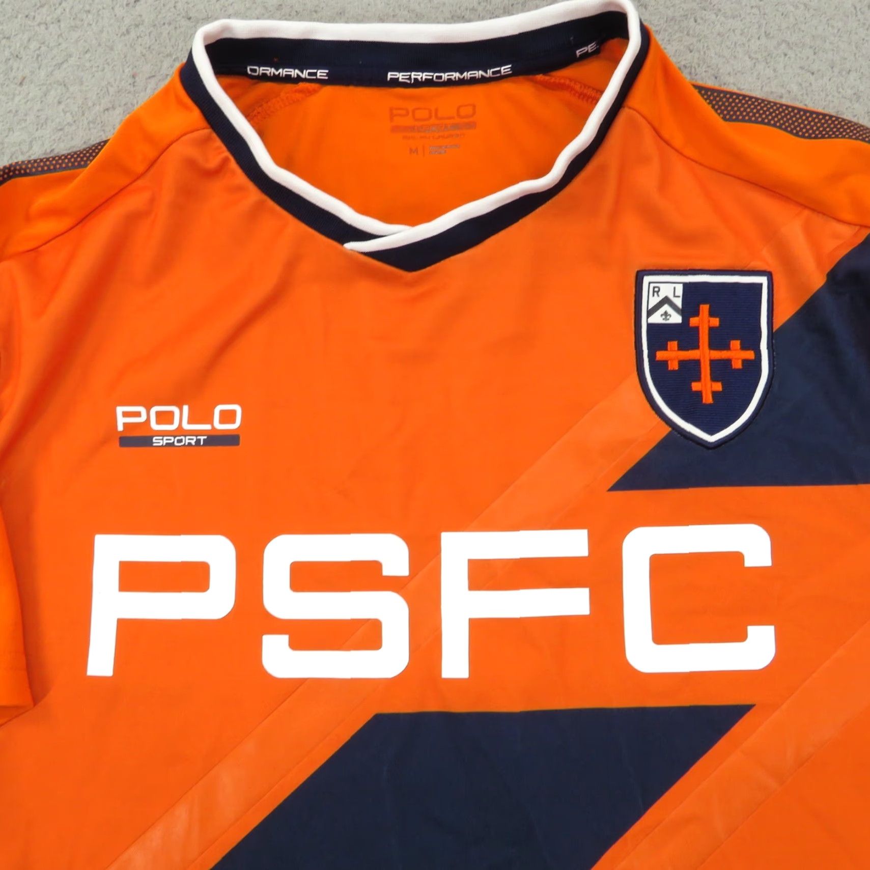 Vintage VINTAGE Polo Sport Shirt Mens M Orange Navy Jersey Crest Patch PSFC Soccer Size US M / EU 48-50 / 2 - 4 Thumbnail