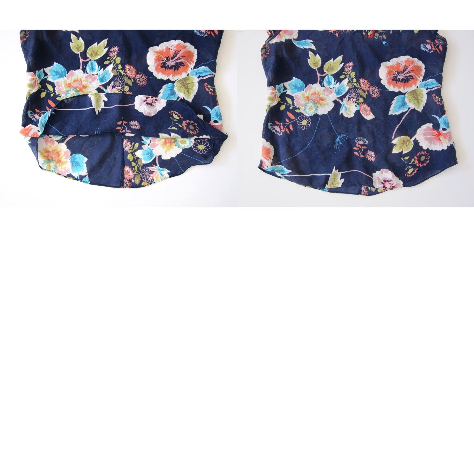 Vintage ie 100% Silk Sheer Blue Green Red White Floral V-Neck Short Sleeve Blouse 10 Size L / US 10 / IT 46 - 8 Thumbnail